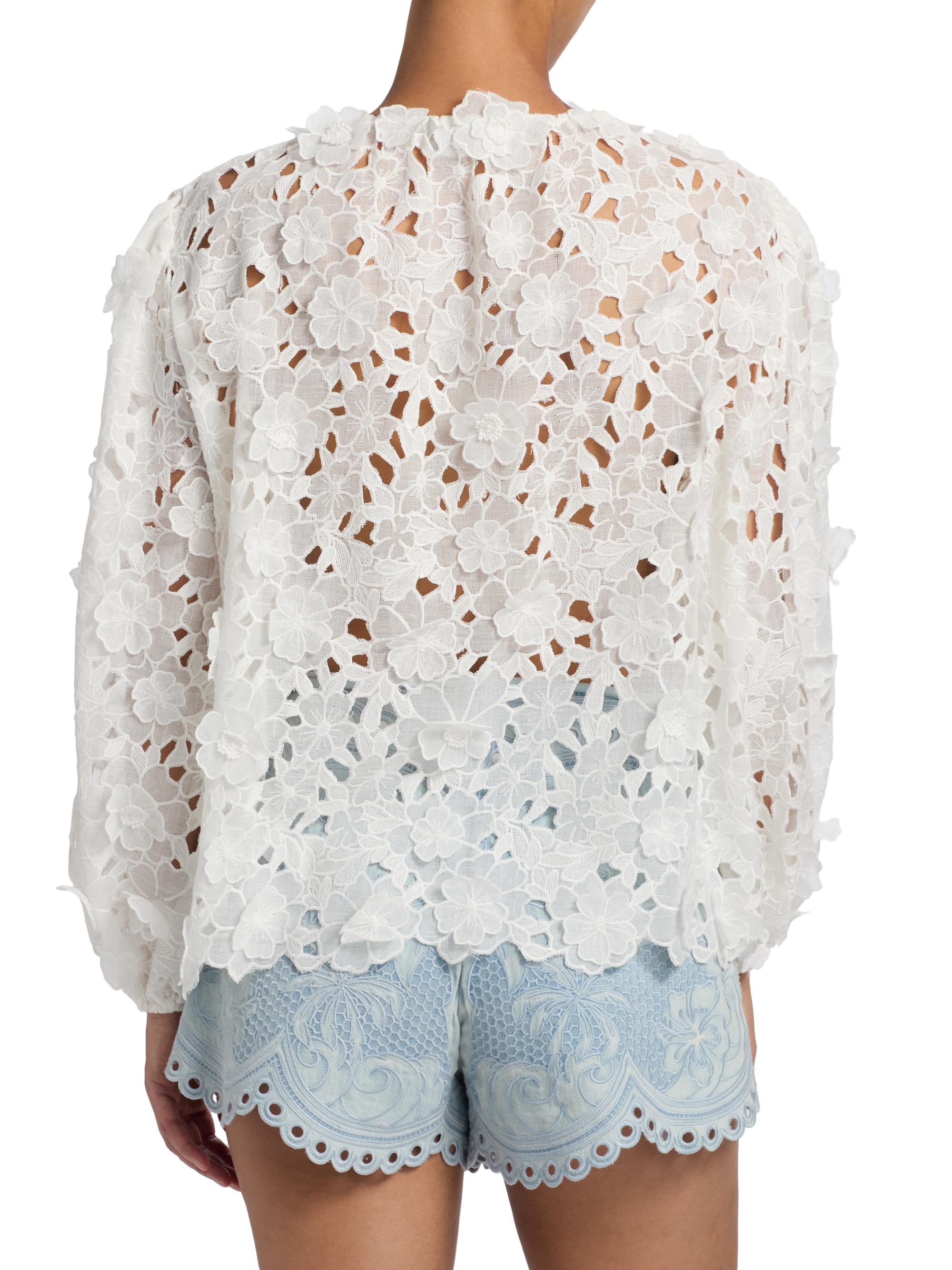 Zimmermann Patience Floral Cotton Lace Blouse | Saks Fifth Avenue