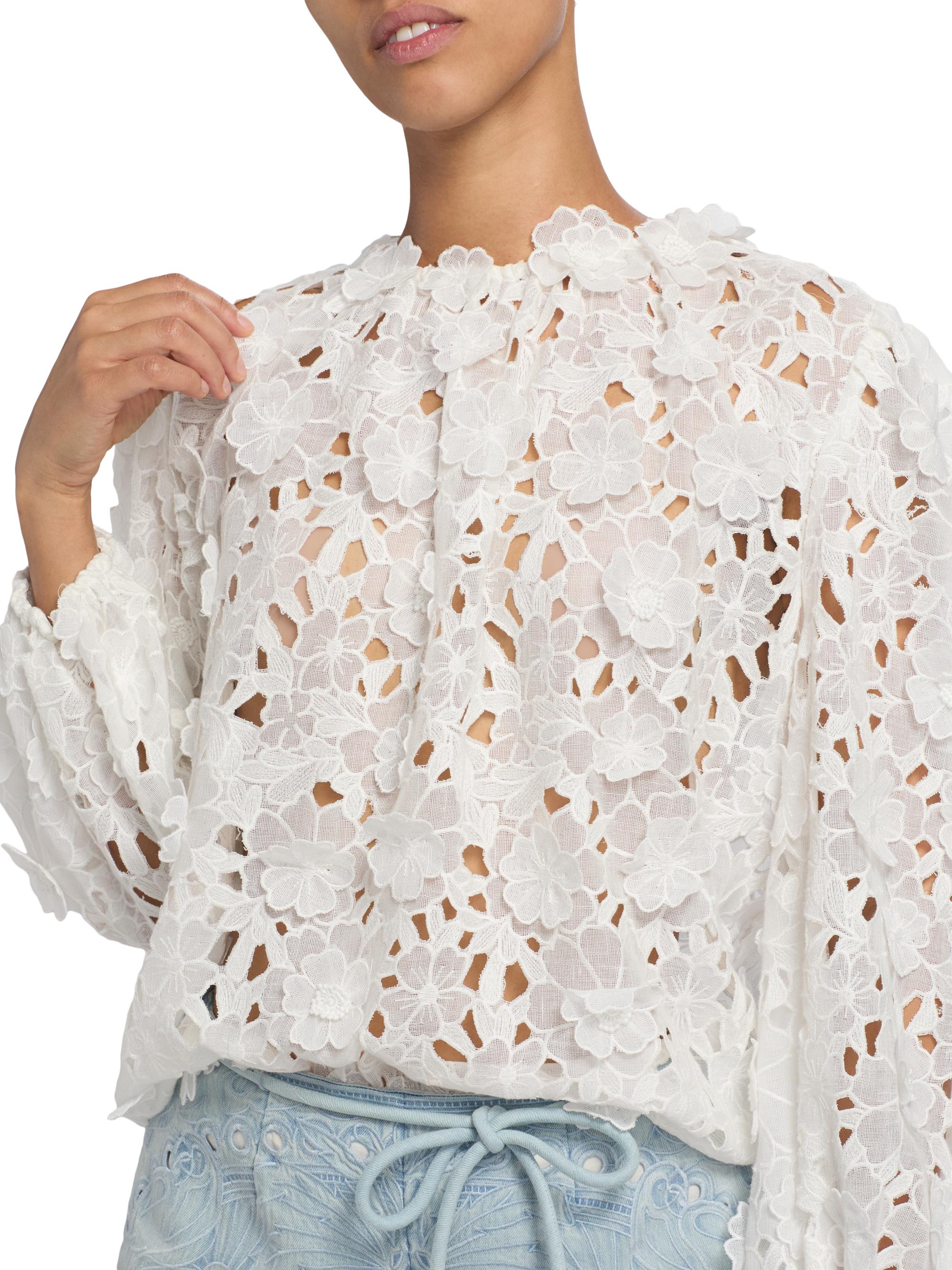 Zimmermann Patience Floral Cotton Lace Blouse | Saks Fifth Avenue