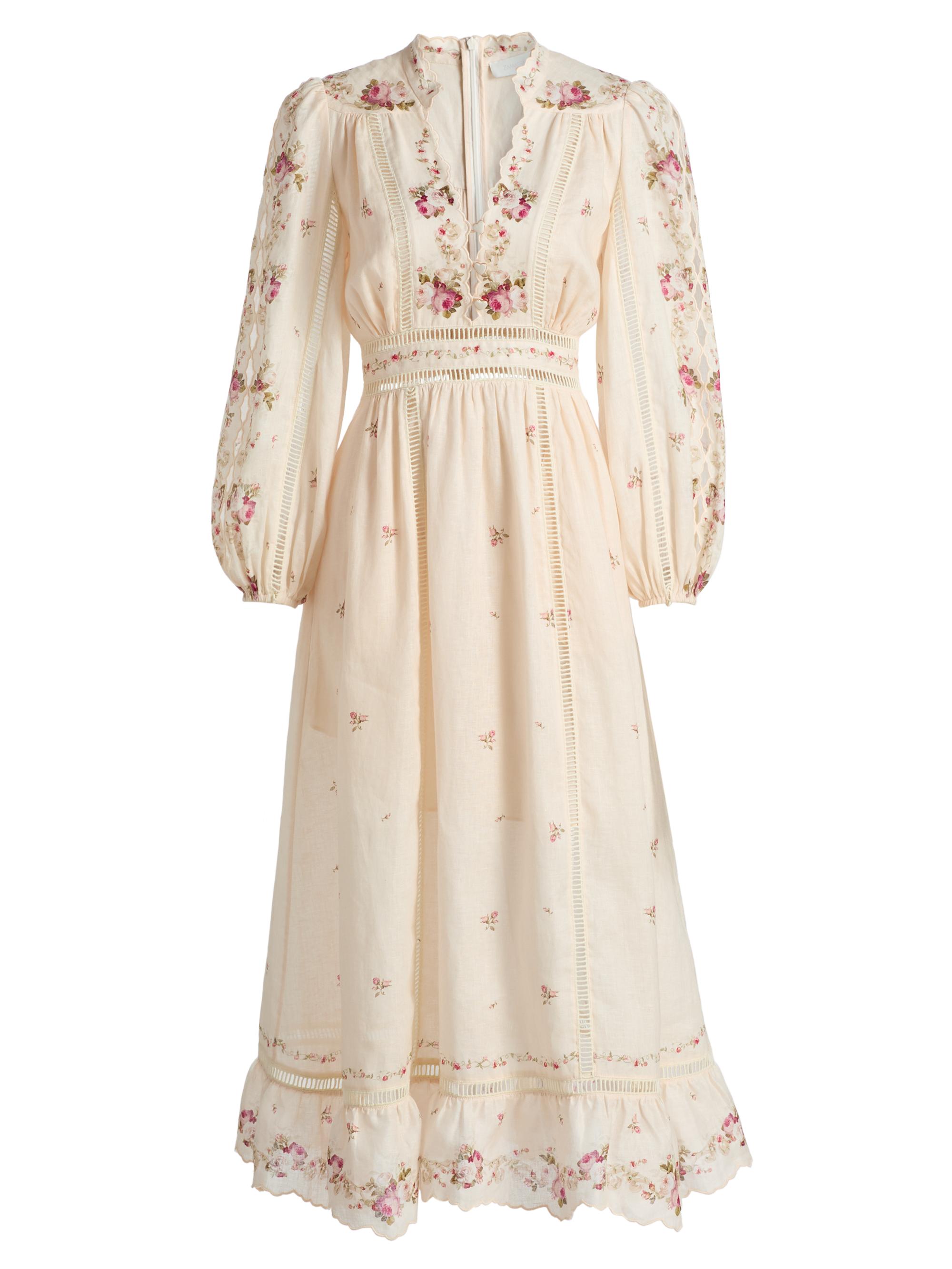 Zimmermann Women's Patience Floral Linen Midi-Dress - Cream Pink Rose