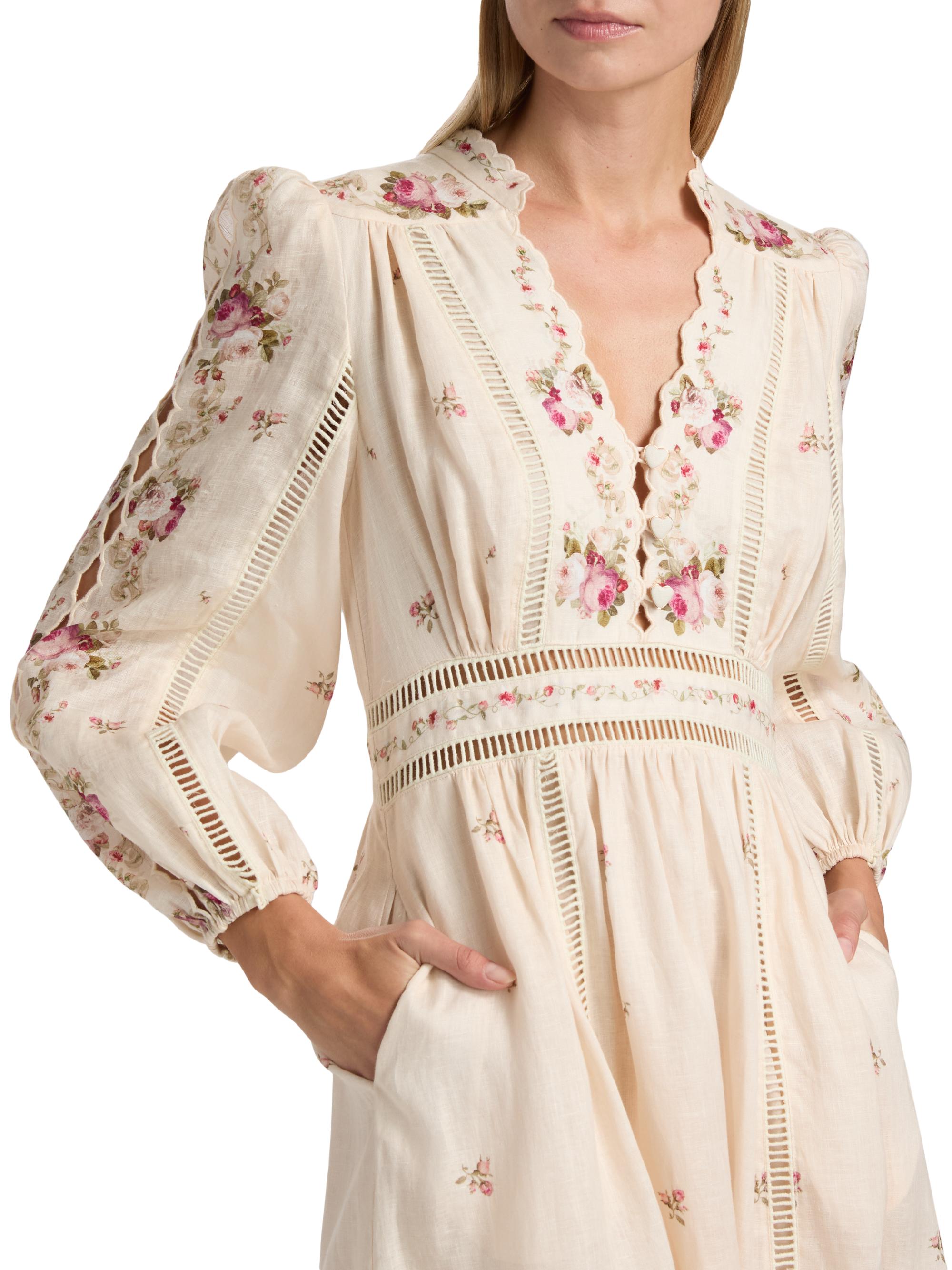 Zimmermann Patience Floral Linen Midi-Dress | Saks Fifth Avenue