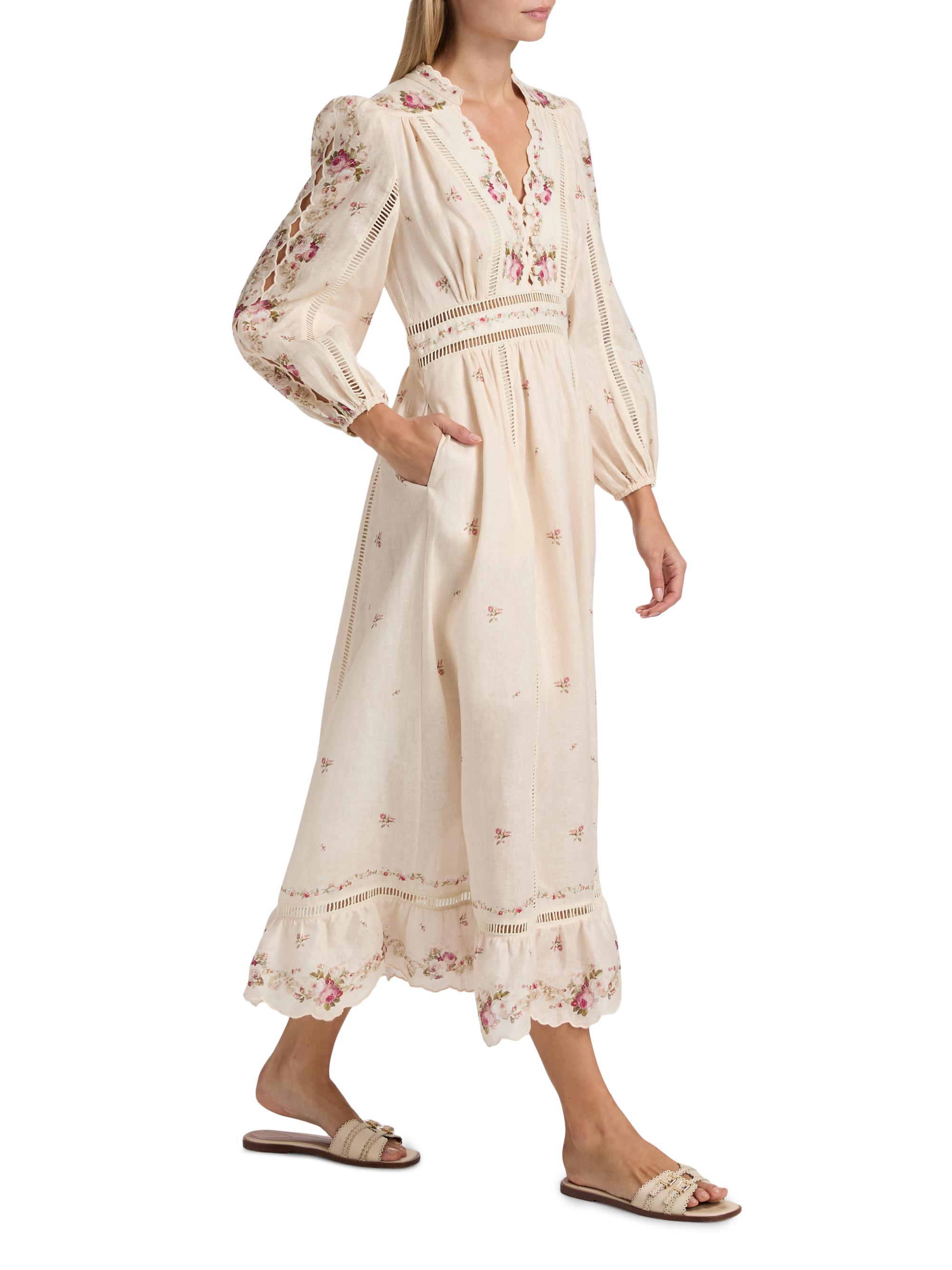 Zimmermann Patience Floral Linen Midi-Dress | Saks Fifth Avenue