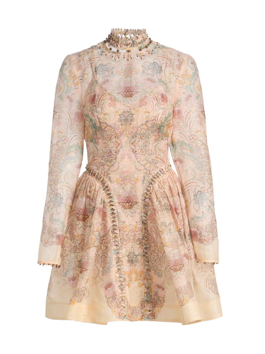Zimmermann Women's Rebellion Baroque-printed Linen-silk Minidress In Pink