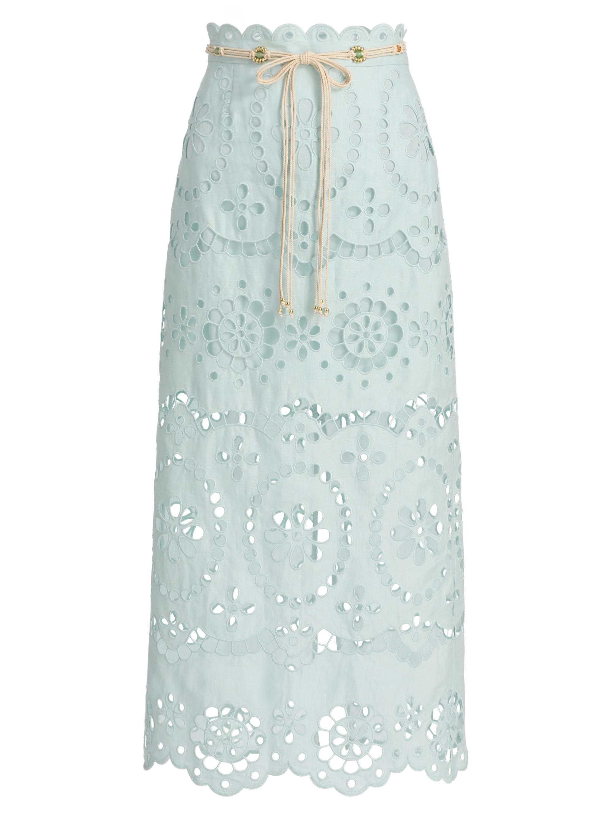 Zimmermann Women's Awaken Laser-Cut Linen Midi-Skirt - Mint