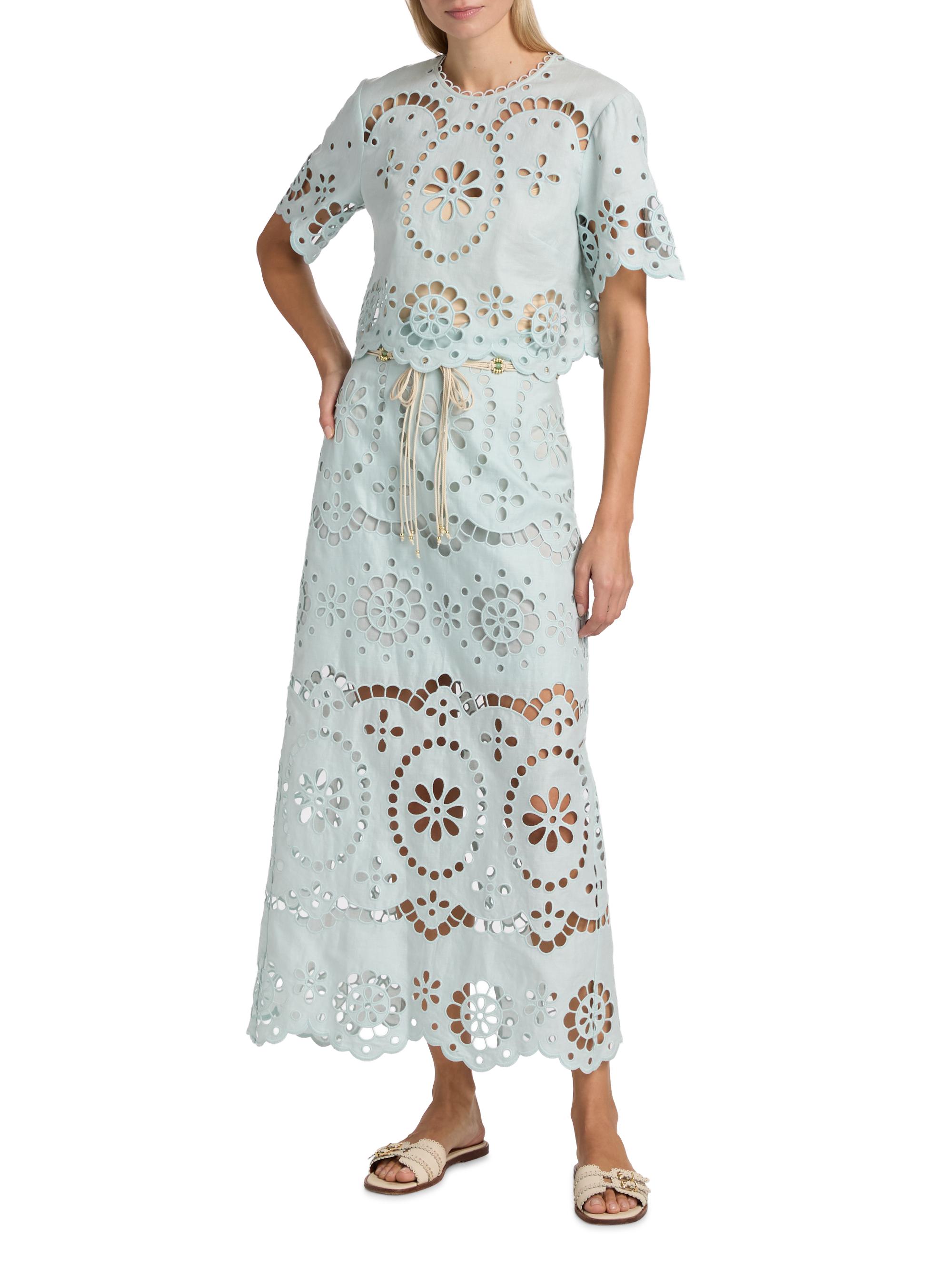 Zimmermann Awaken Laser-Cut Linen Midi-Skirt | Saks Fifth Avenue
