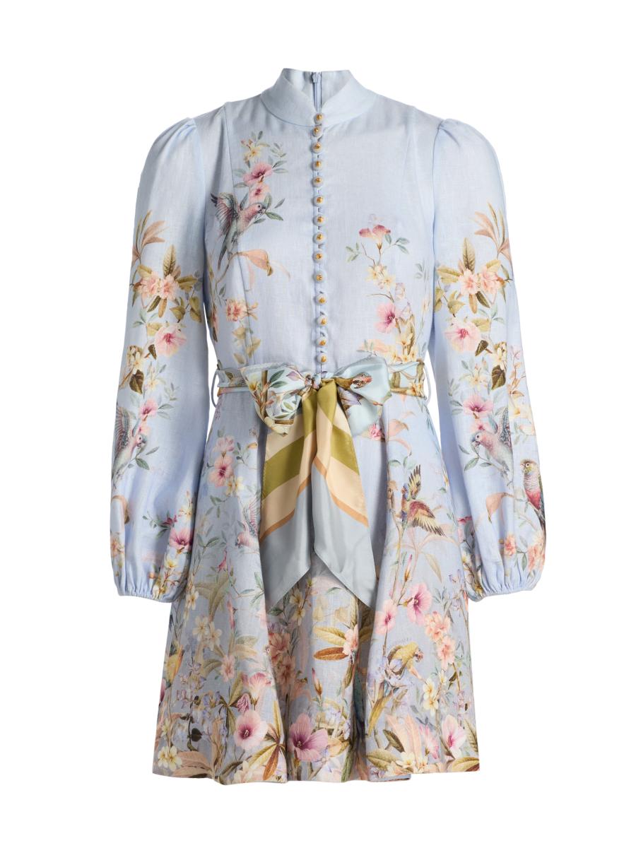 Zimmermann Women's Rebellion Floral Tie-waist Linen Minidress