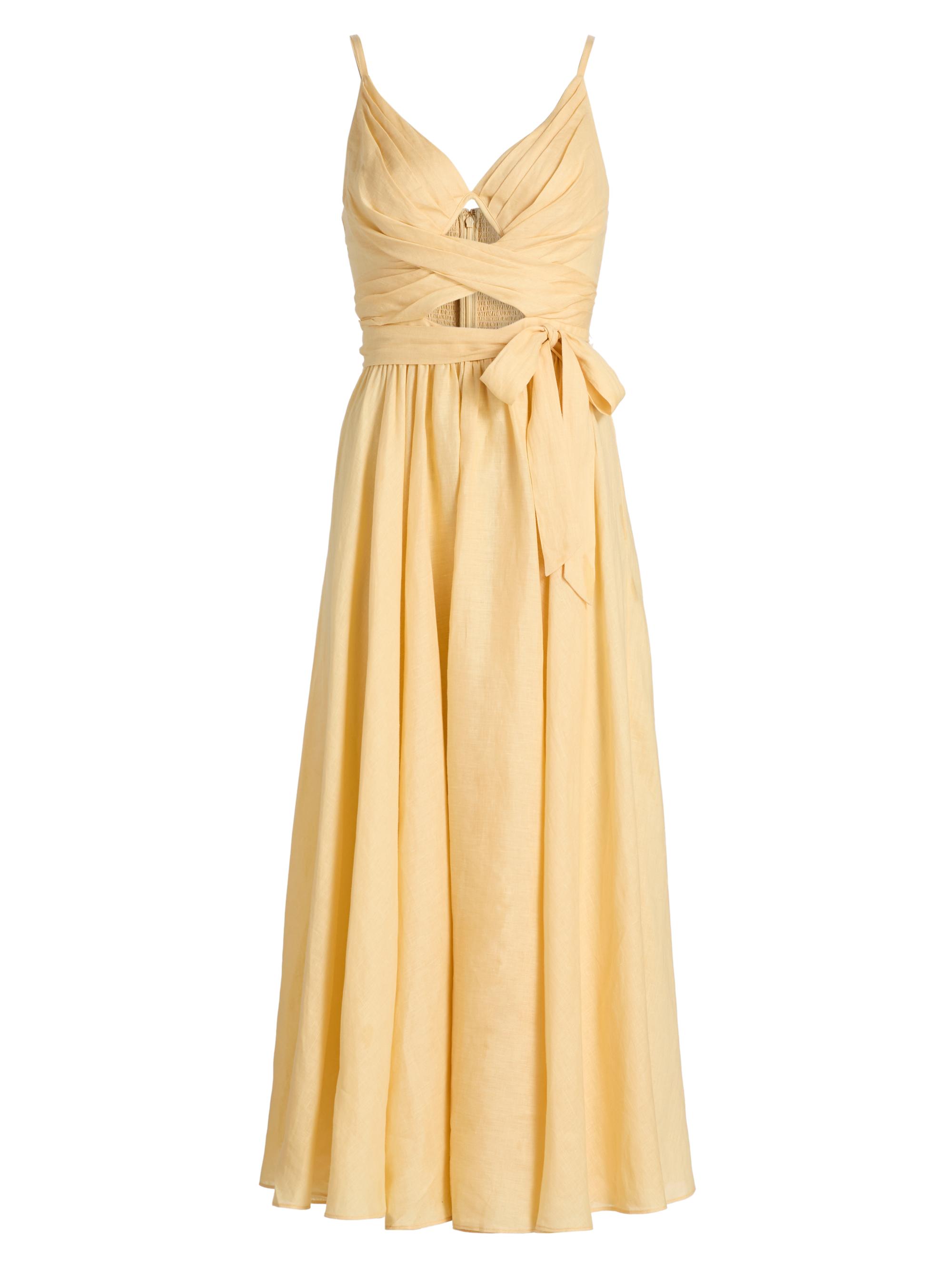 Zimmermann Women's Awaken Cut Out Tie-Waist Linen Midi-Dress - Lemon
