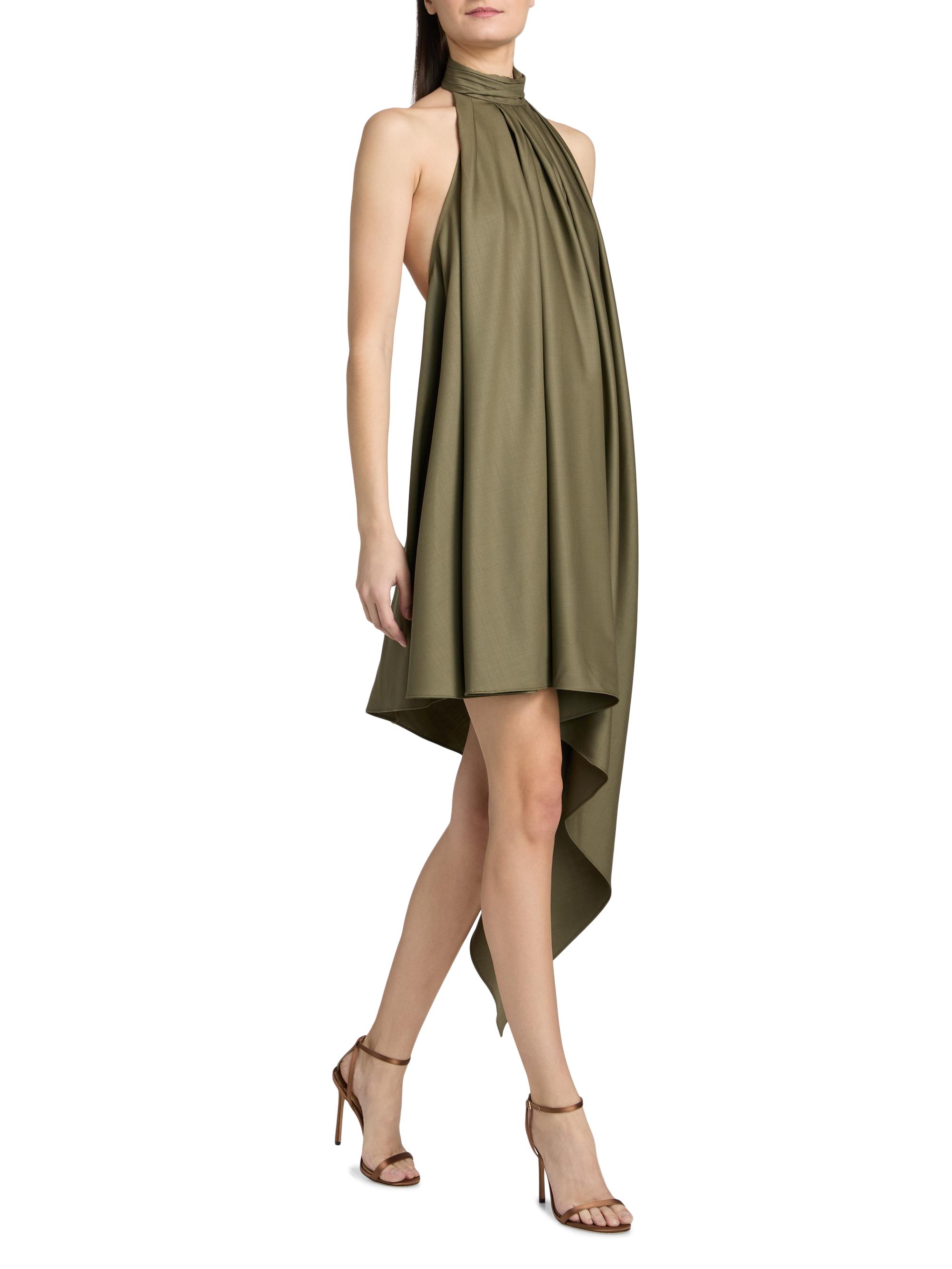 Ronny Kobo Women's Fleur Asymmetric Wool-Blend Halter Midi-Dress - Burnt Olive - Size Small
