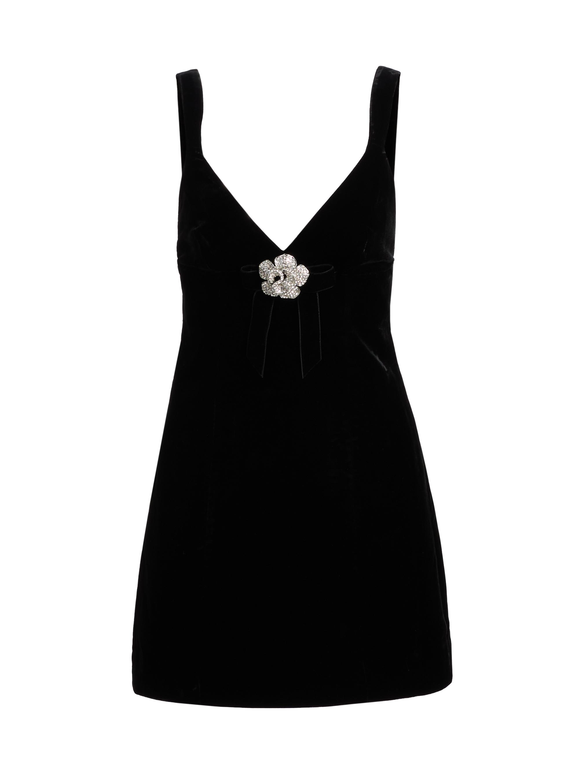 Cara Cara Women's Gracie Crystal-Embellished Bow Velvet Minidress - Black Lux Velvet