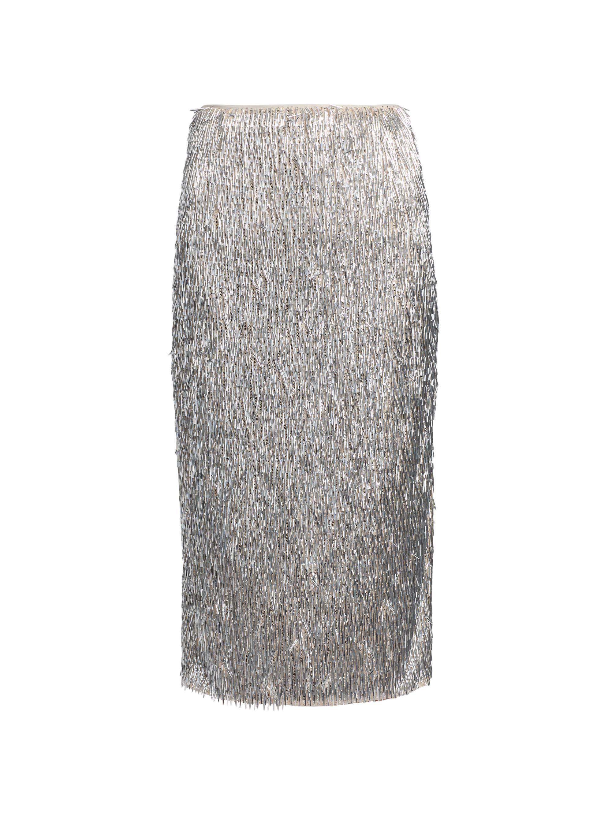 Aknvas Women's Tao Metallic Sequined Pencil Skirt - Silver