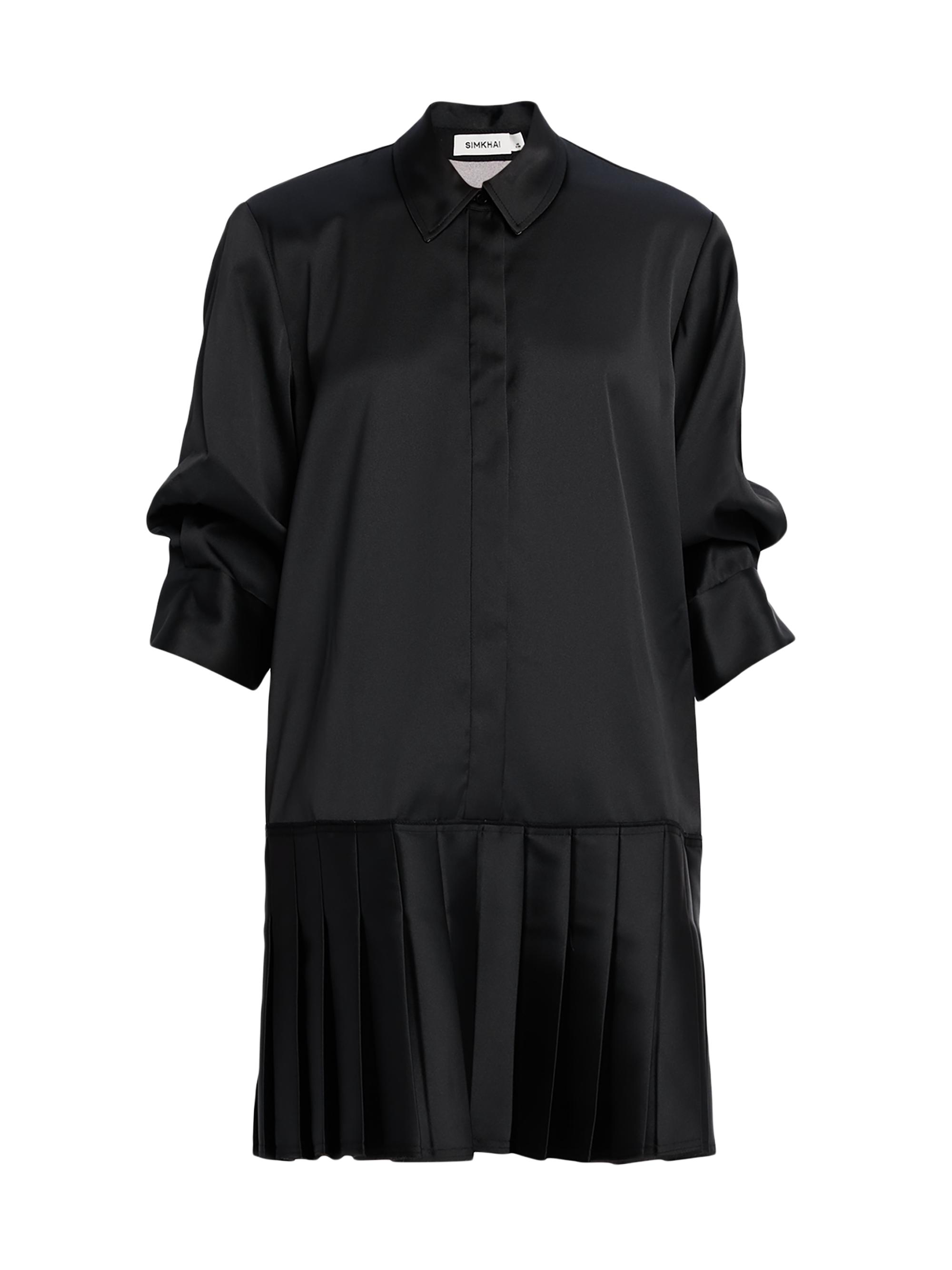 SIMKHAI Women's Regina Drop-Waist Satin Mini Shirtdress - Black Multi