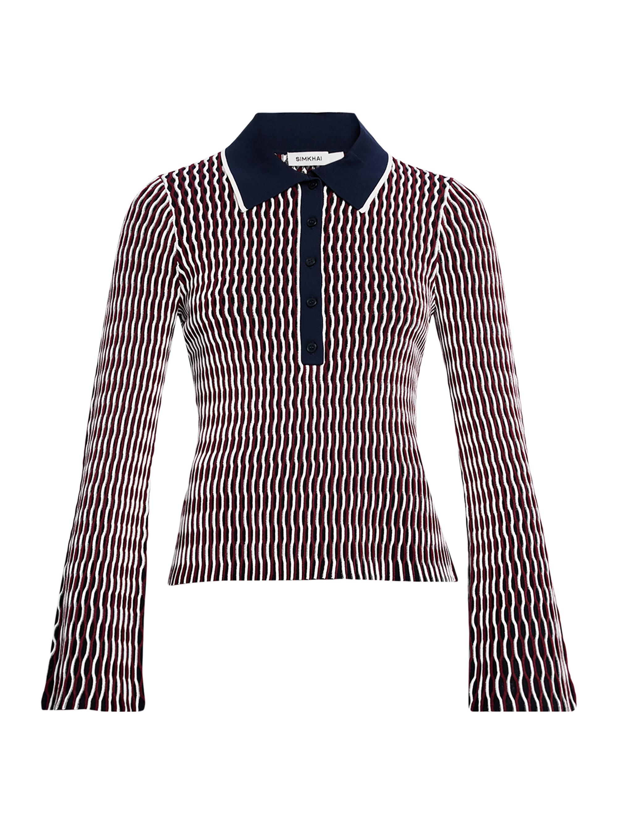 SIMKHAI Women's Colleen Striped Polo Shirt - Cranberry