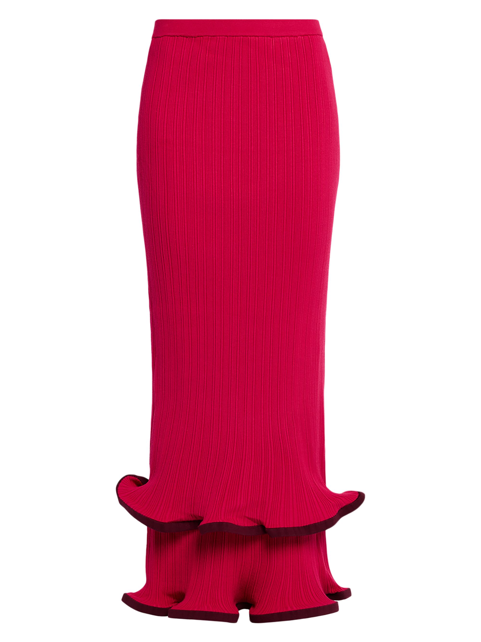 SIMKHAI Women's Millie Ribbed Flounce-Hem Midi-Skirt - Pomegranate