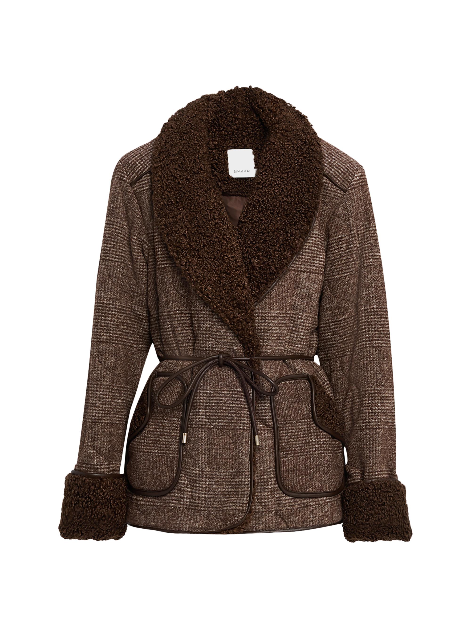 SIMKHAI Women's Rorie Plaid Sherpa-Lined Jacket - Chocolate