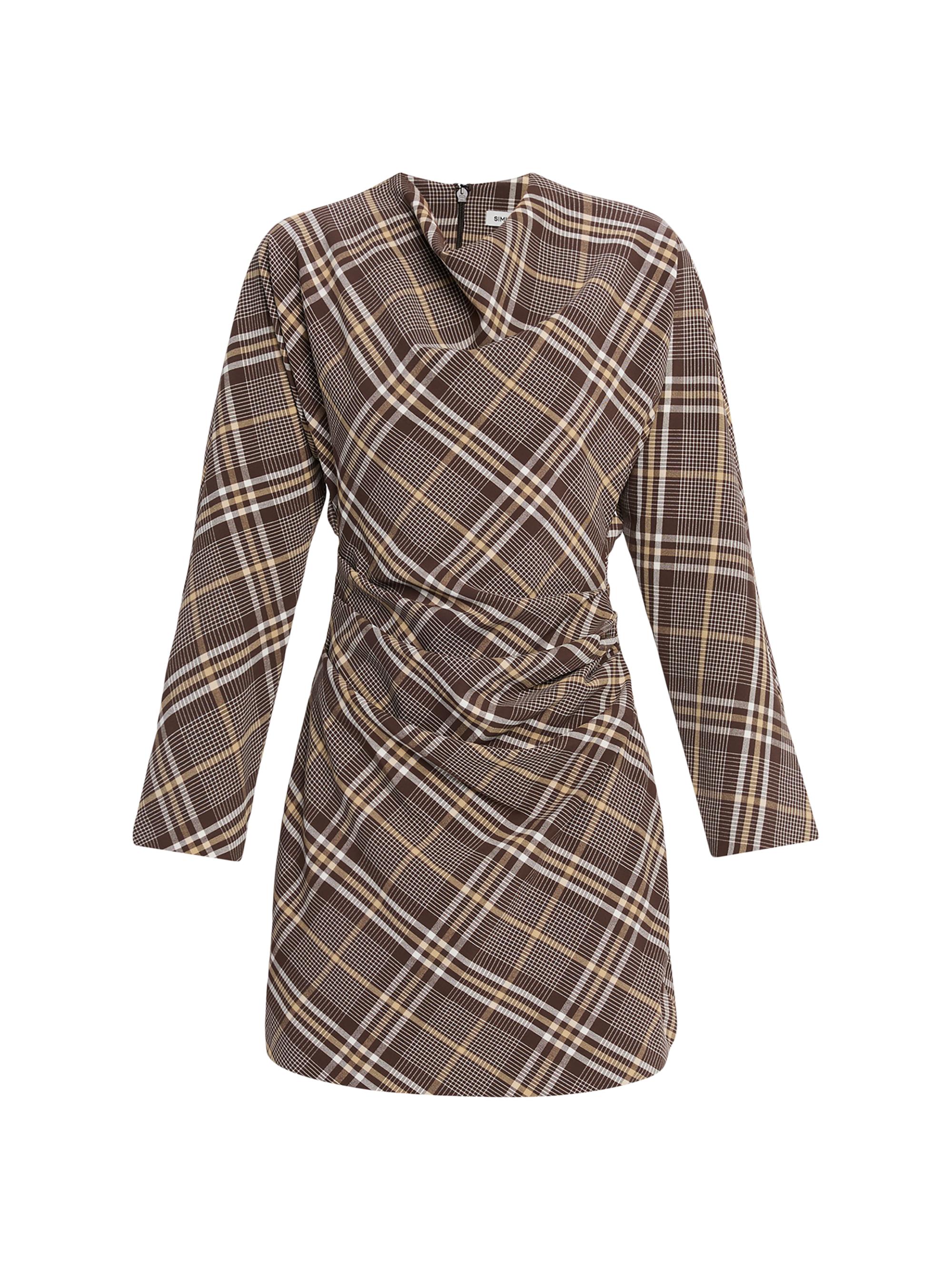 SIMKHAI Women's Harpor Plaid Cowlneck Minidress - Chocolate