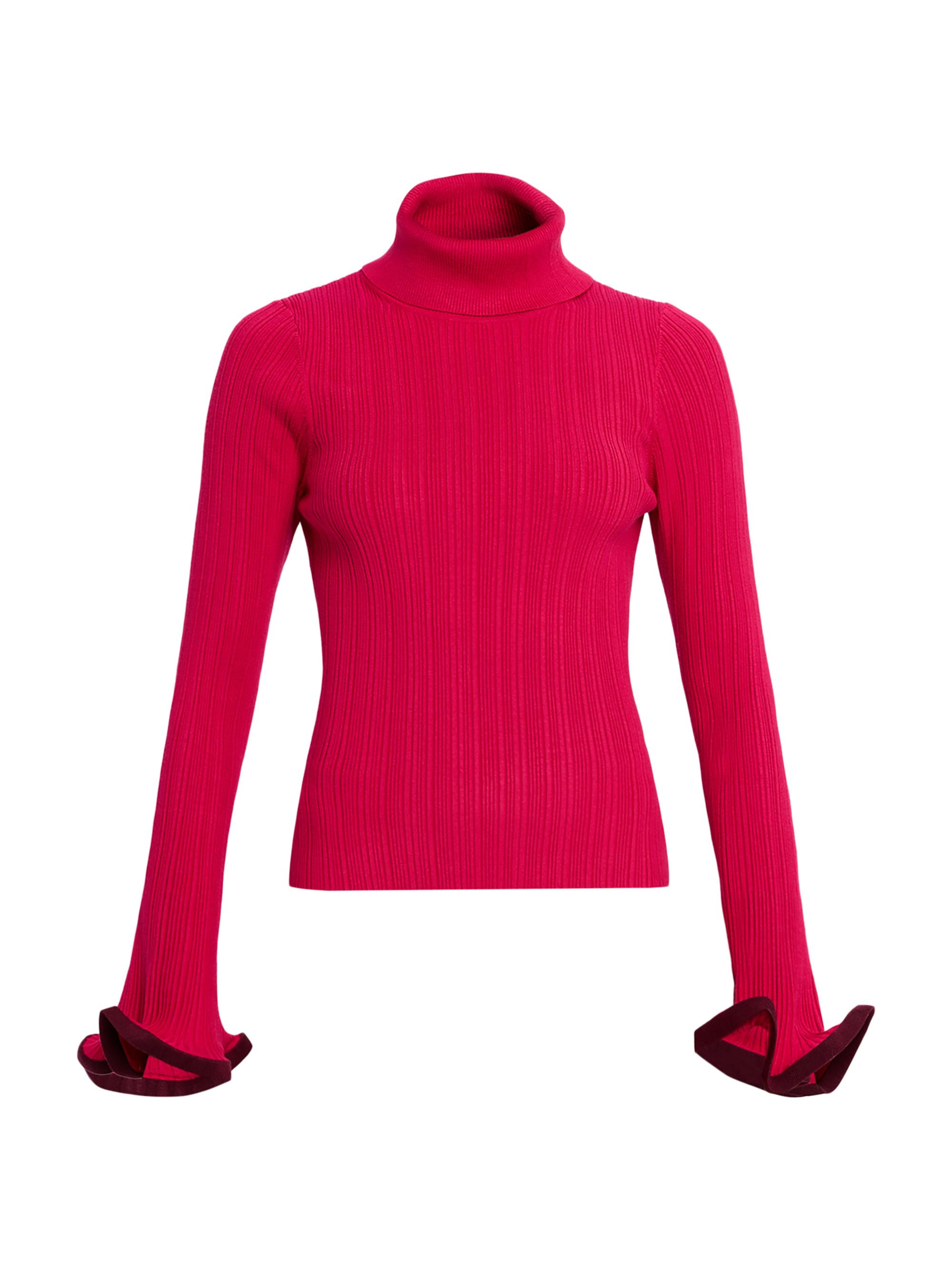 SIMKHAI Women's Lola Rib-Knit Turtleneck Long-Sleeve Top - Pomegranate