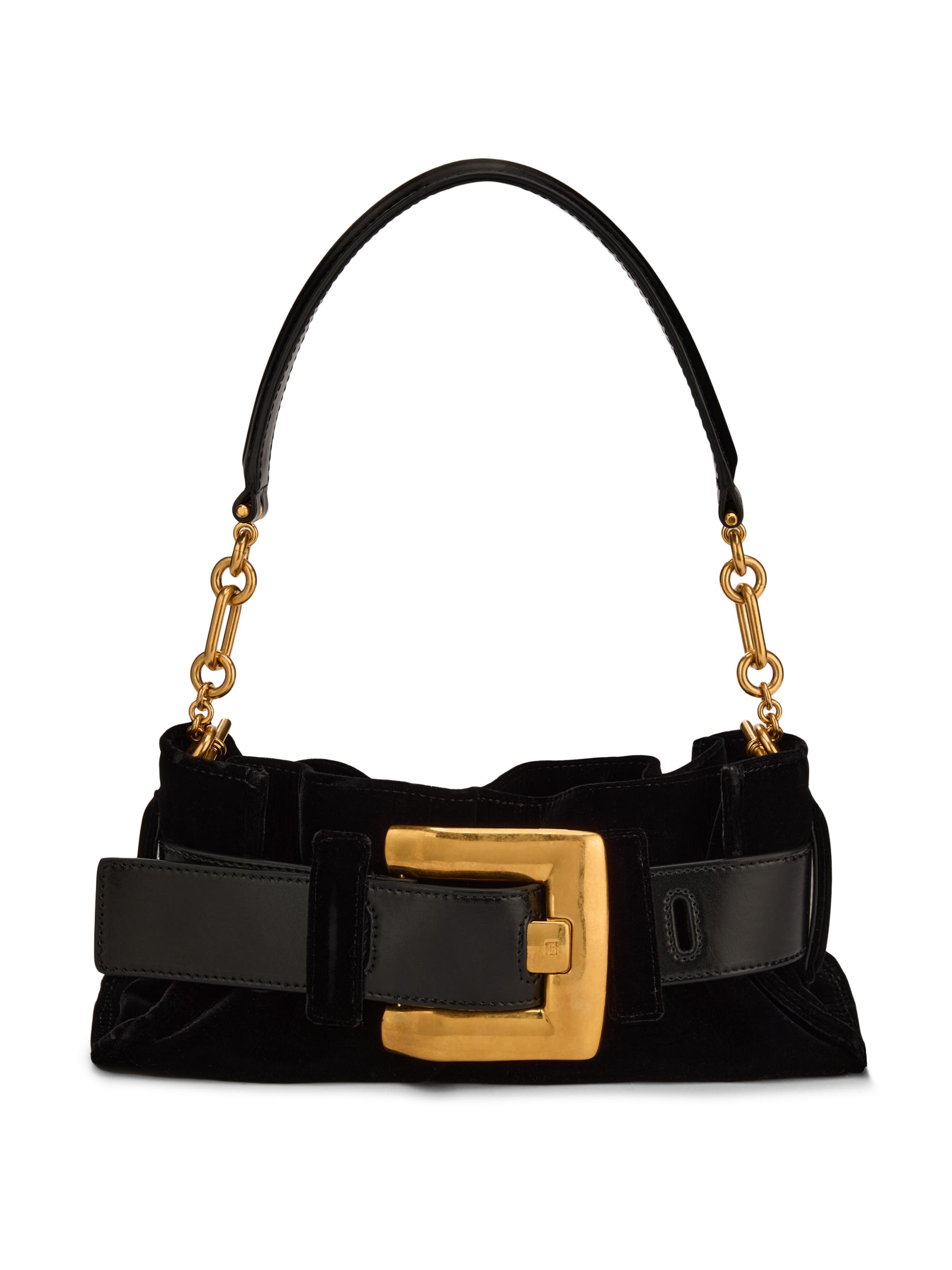 Balmain Women's Mini Anthem Velvet Shoulder Bag - Noir