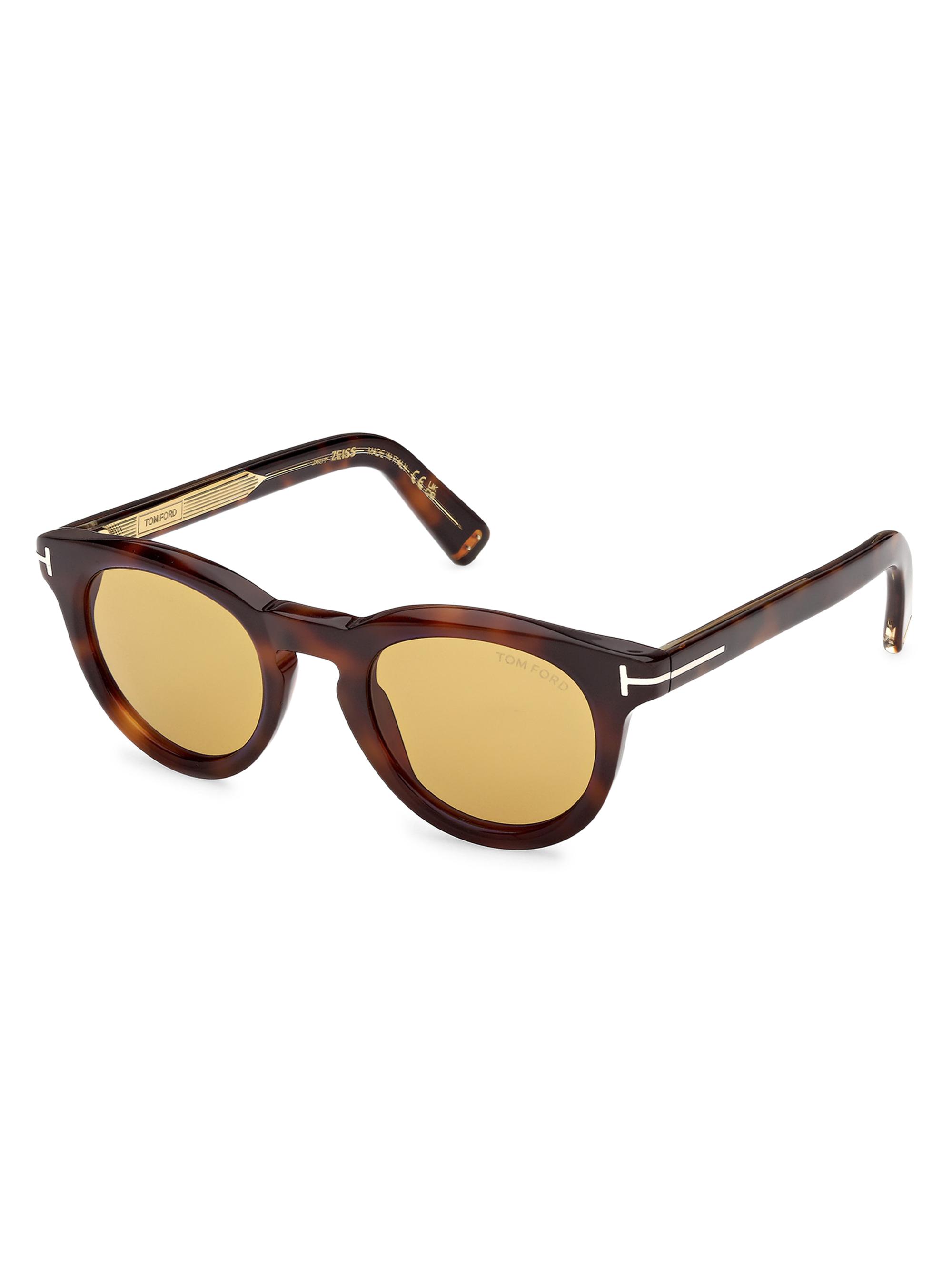 TOM FORD Men's Icon 47MM Round Sunglasses - Shiny Black Blue