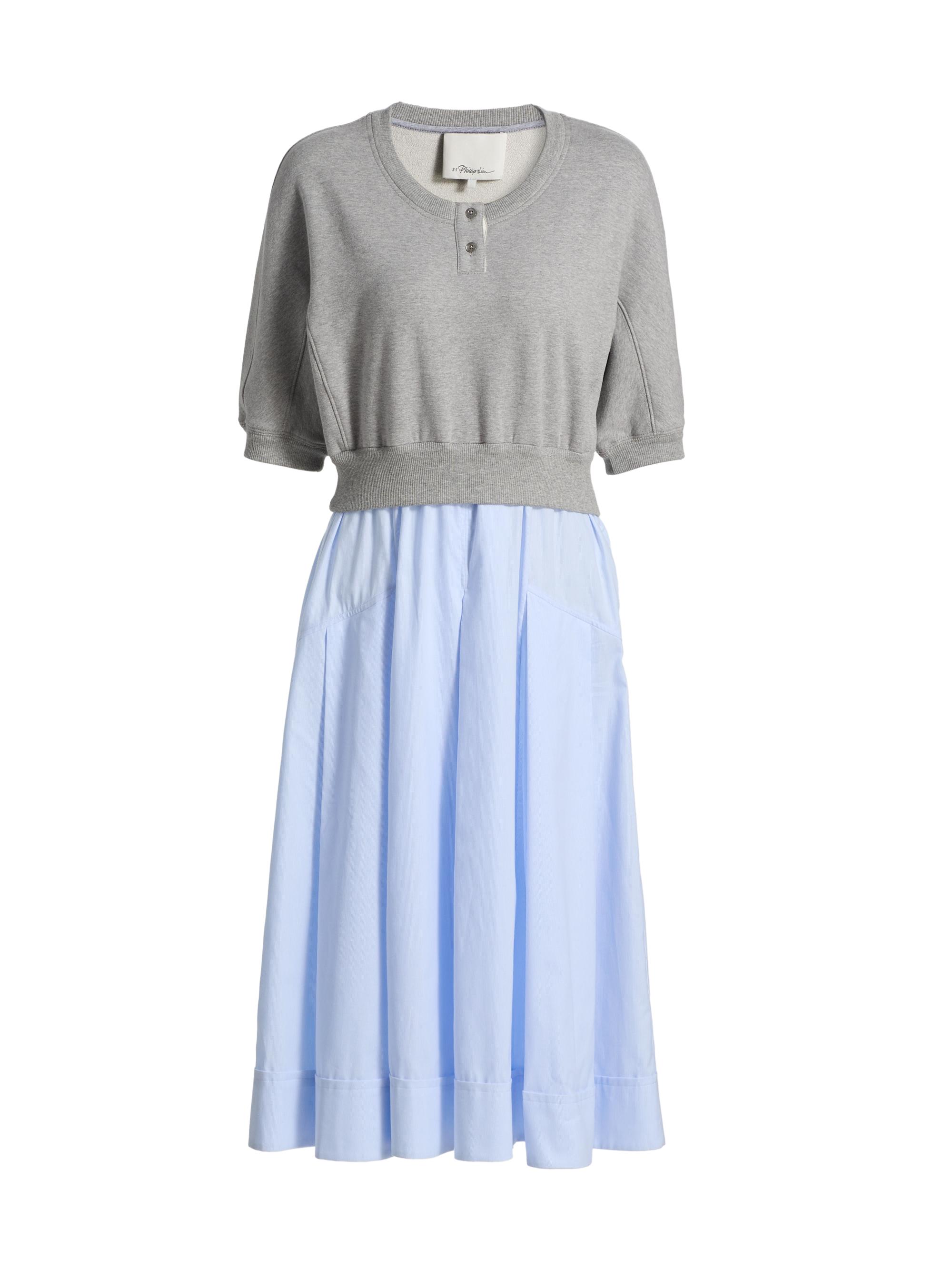 3.1 Phillip Lim Women's Pieced Cotton Poplin Midi-Dress - Grey Melange Blue Multi