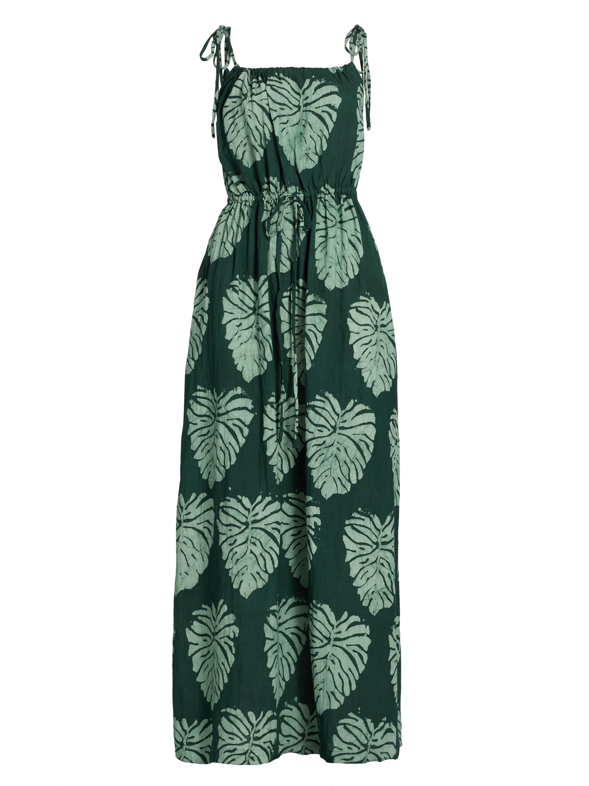 Elisamama Women's Eri Leaf Print Tie-Waist Maxi Dress - Green