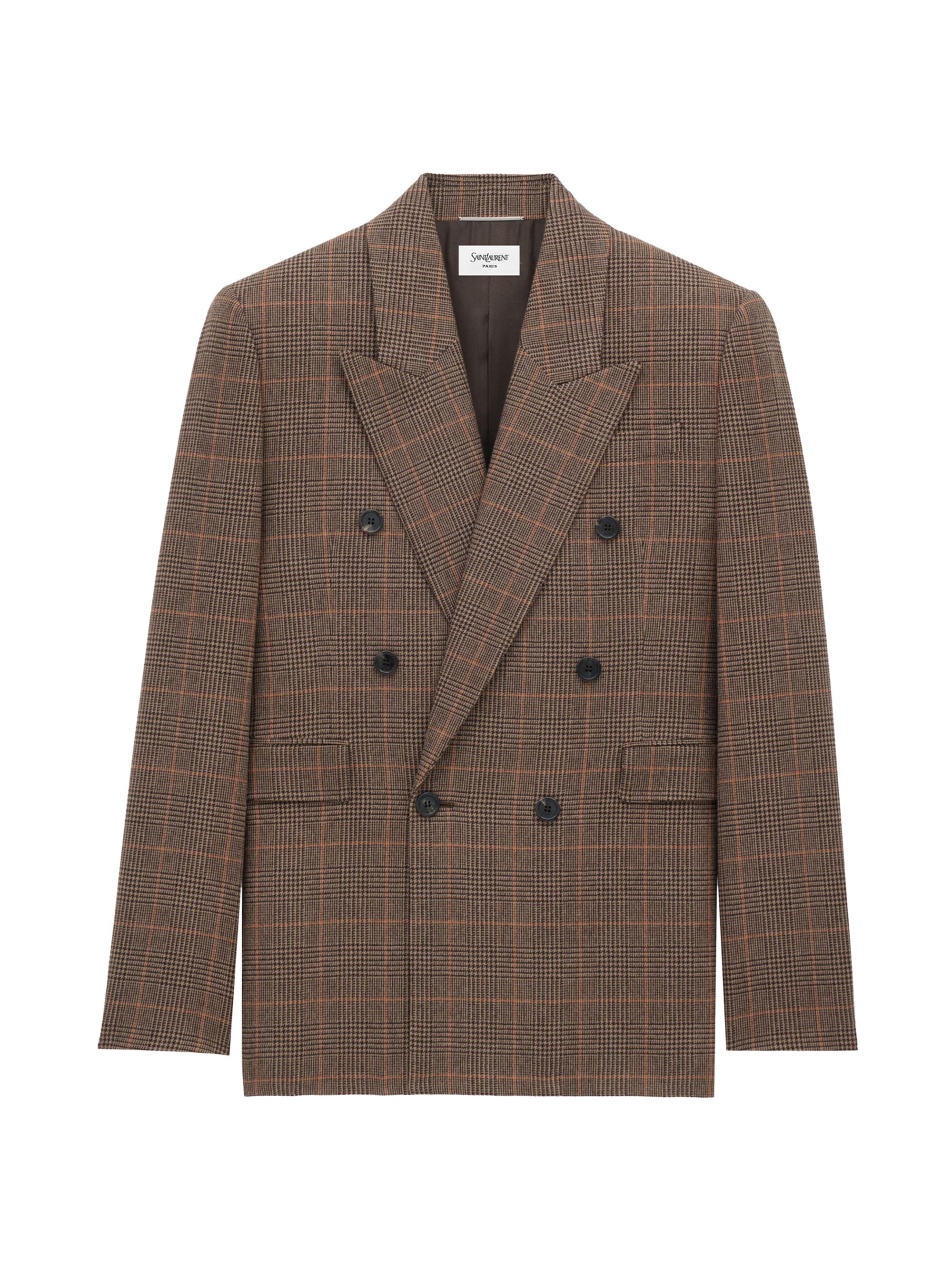 Saint Laurent Men's Jacket in Prince of Wales Wool - Creme Noir Roux