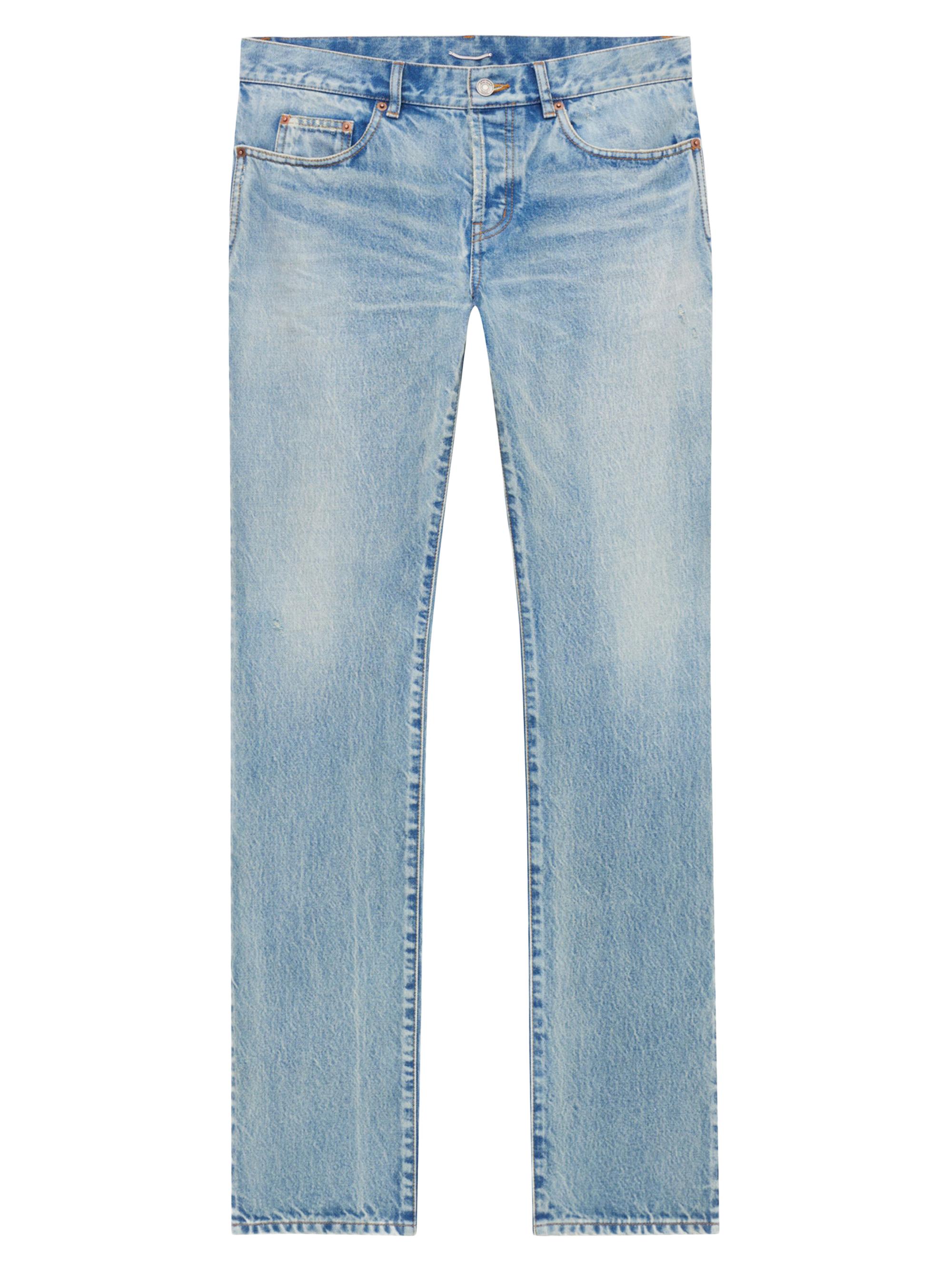 Saint Laurent Men's Low-Rise Jeans in Beat Denim - Blue Beat