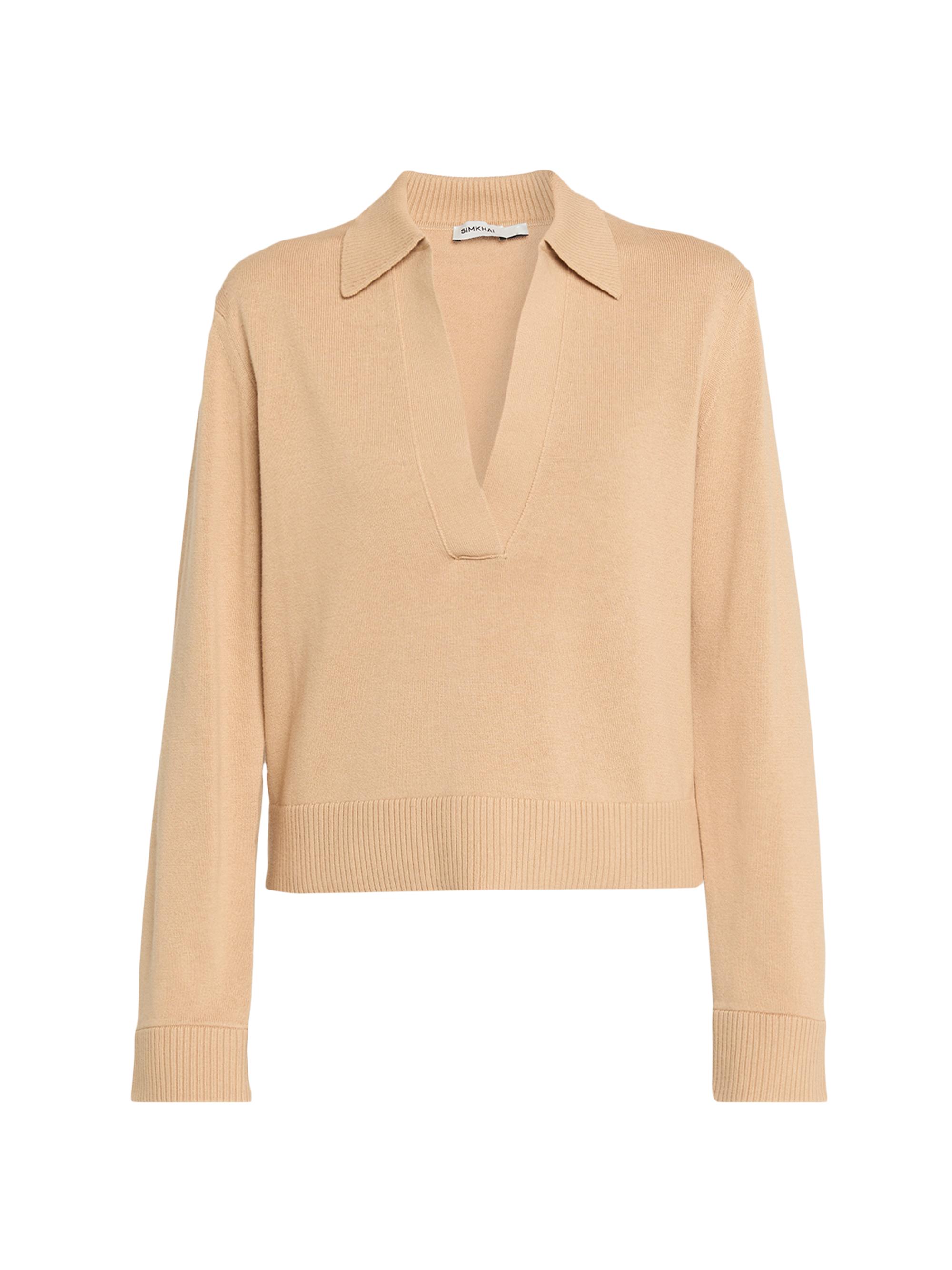 SIMKHAI Women's Cotton-Cashmere Polo Shirt - Light Camel