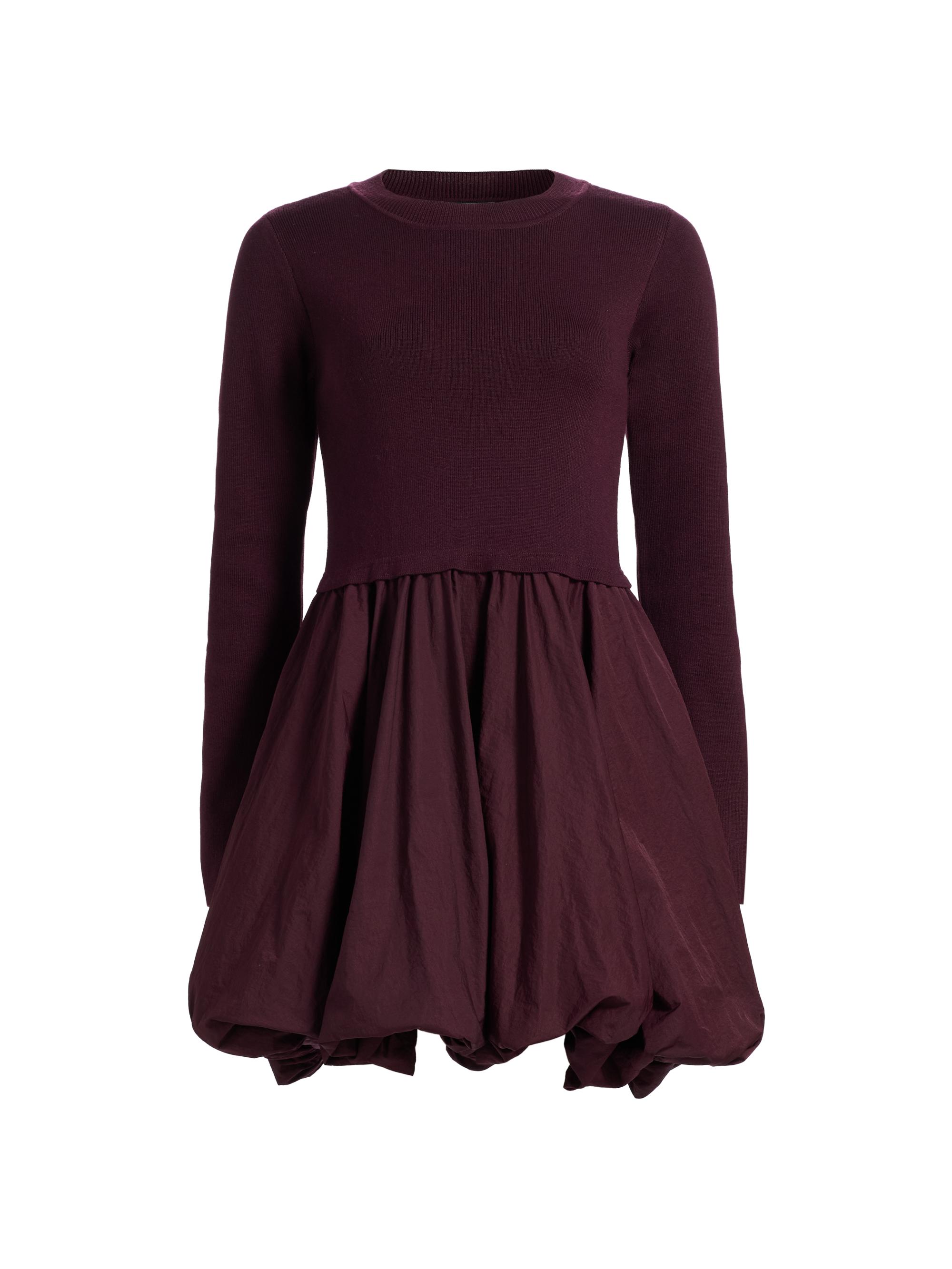 If Only Studio Women's Mixed-Media Balloon-Skirt Minidress - Burgundy