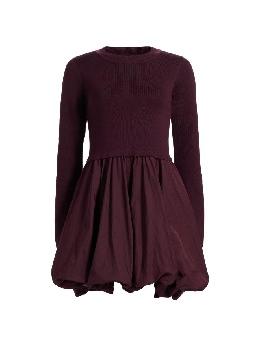 If Only Studio Women's Mixed-media Balloon-skirt Minidress In Burgundy
