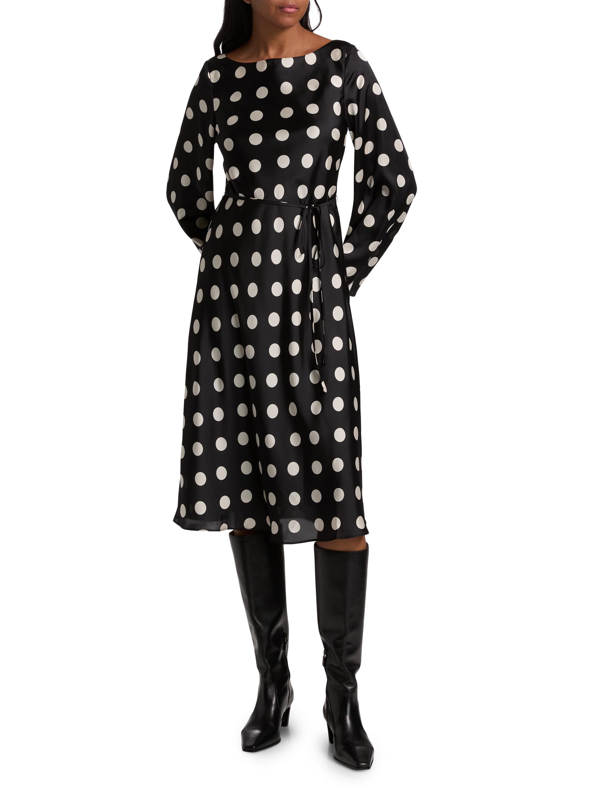 knee length dresses for ladies Black Polka Dot Kennedy Midi Dress