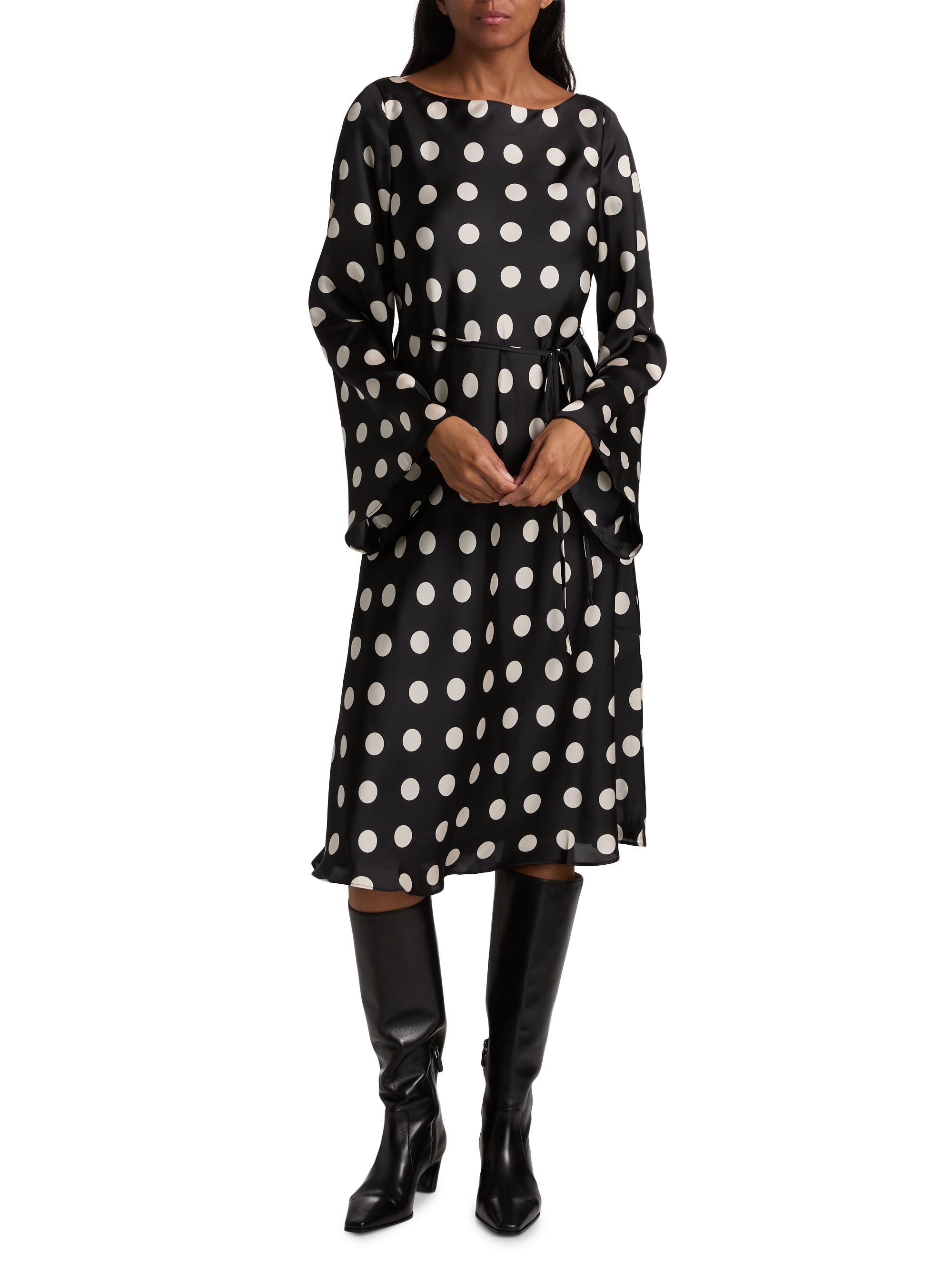 If Only Studio Women's Polka Dot A-Line Midi-Dress - Black White - Size Small
