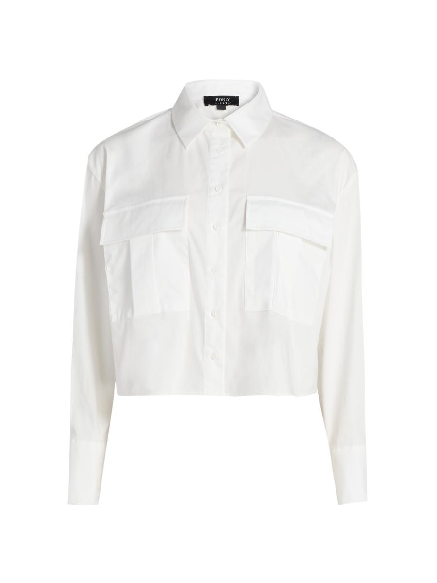 If Only Studio Women's Cropped Nylon Blouse In White