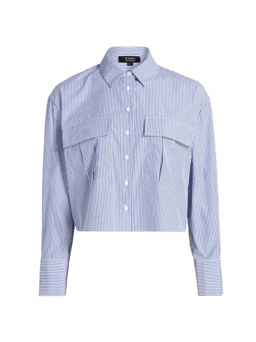 If Only Studio Women's Cropped Striped Nylon Blouse In Multi