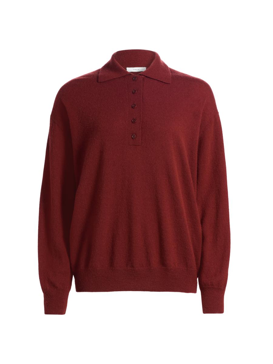 Vince Wide Placket Cashmere-Silk Polo Sweater | Saks Fifth Avenue