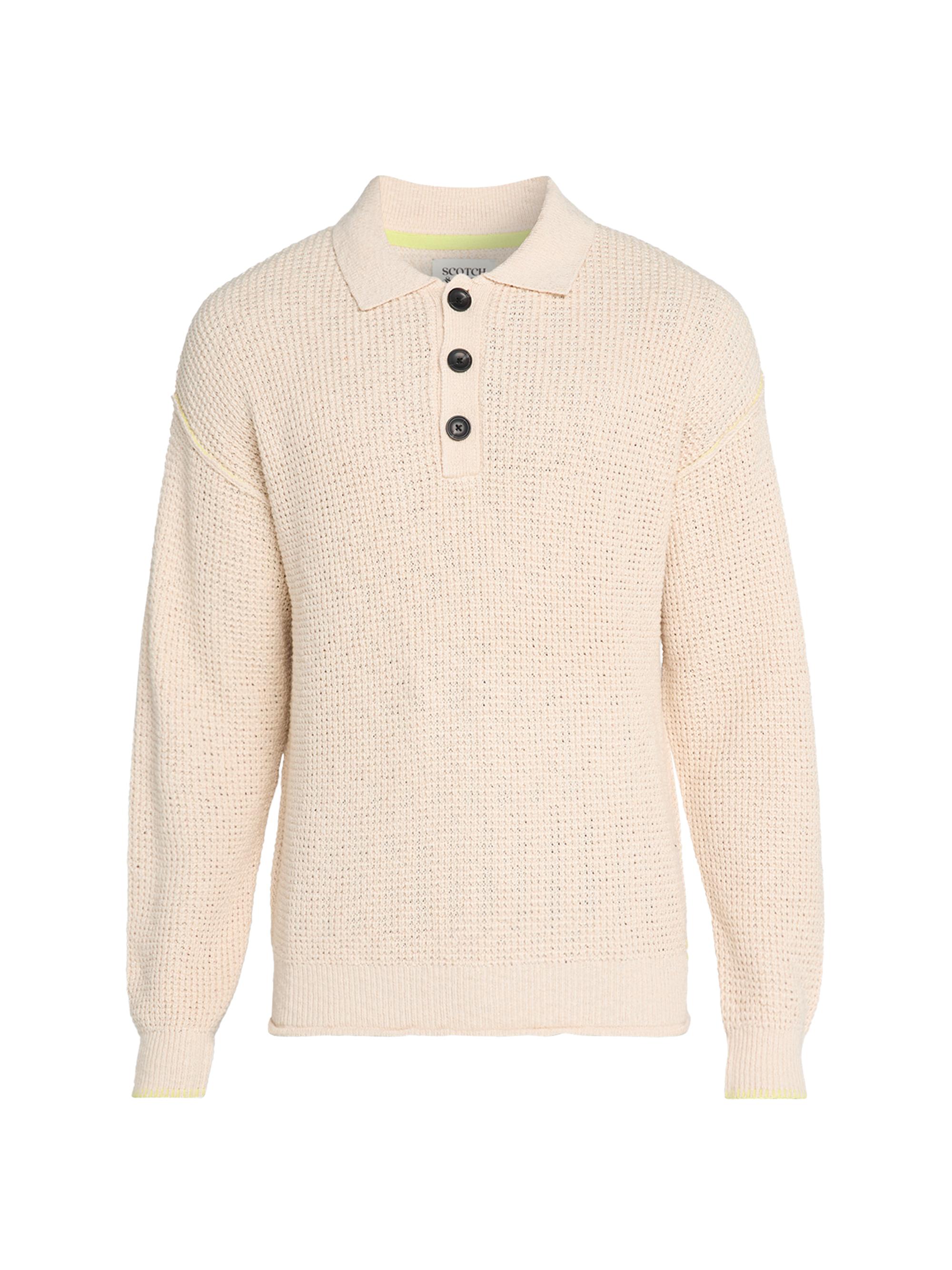 Scotch & Soda Men's Waffle Stitch Polo Sweater - Eggnog