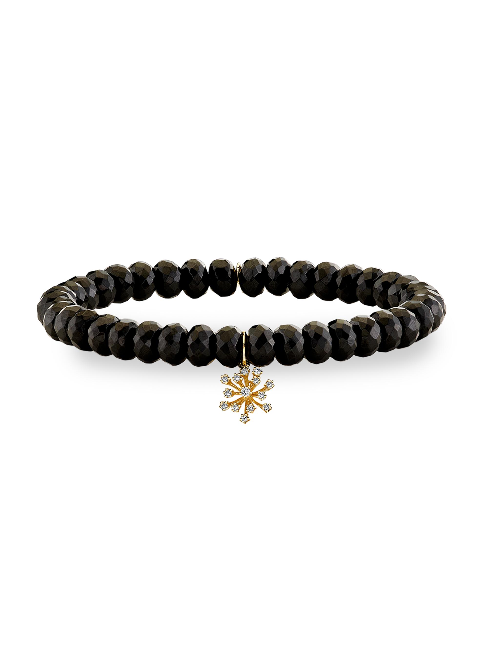 Sydney Evan Women's Sunset Observatory 14K Yellow Gold, Black Spinel & 0.08 TCW Diamond Beaded Stretch Bracelet - Black
