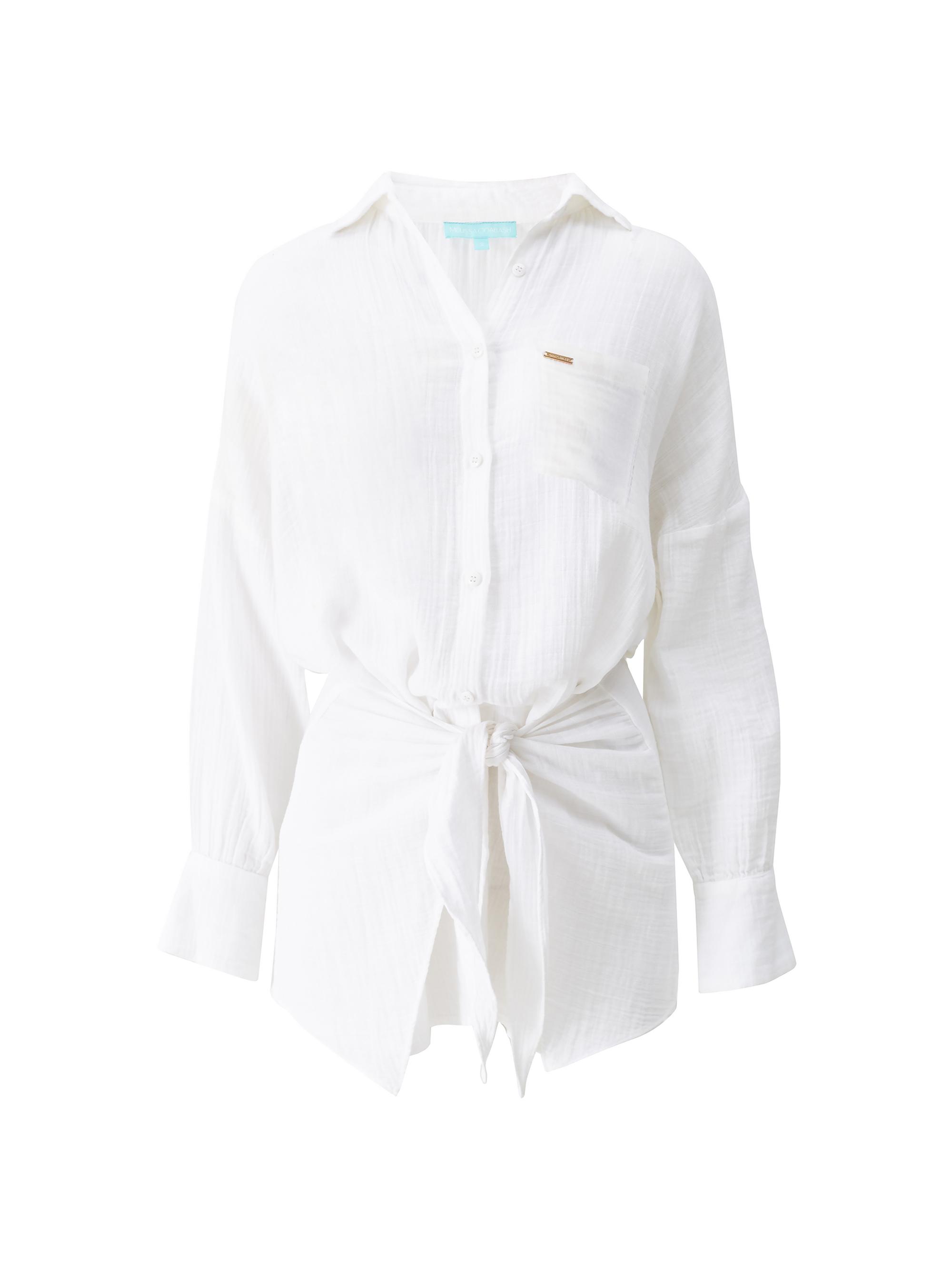 Melissa Odabash Women's Sara Cotton Tie-Waist Mini-Shirtdress - White