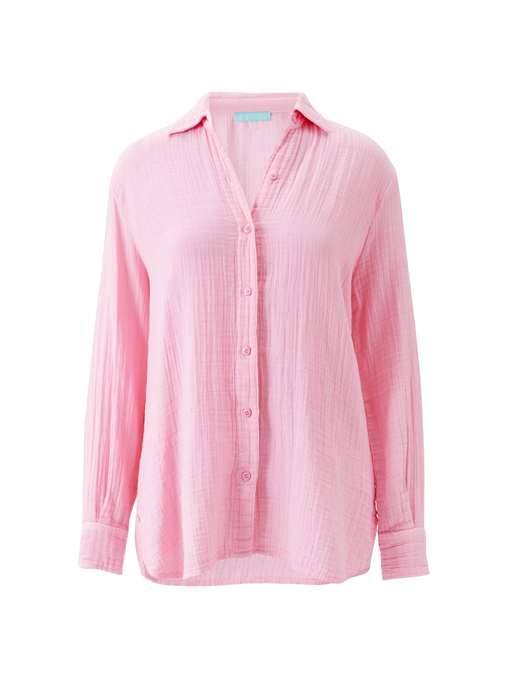 Melissa Odabash Women's Leona Crinkled Cotton Button-Down Shirt - Rose