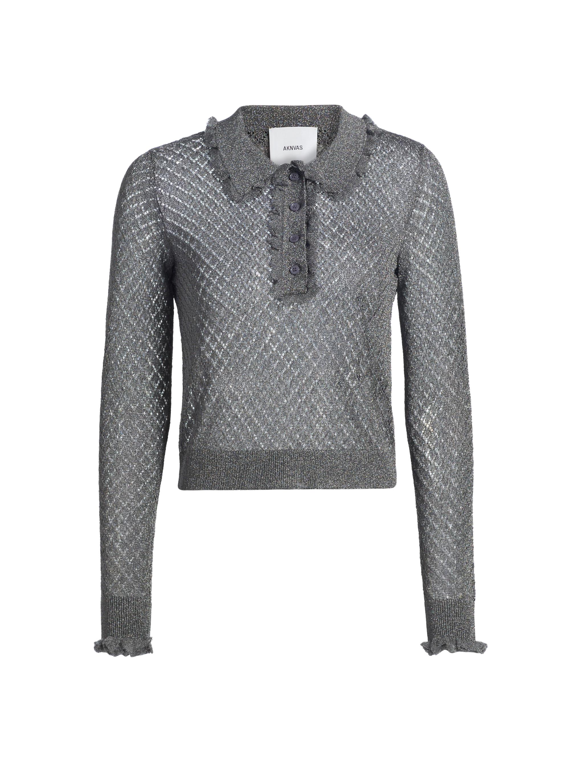 Klara Ruffle Pointelle-Knit Polo Shirt