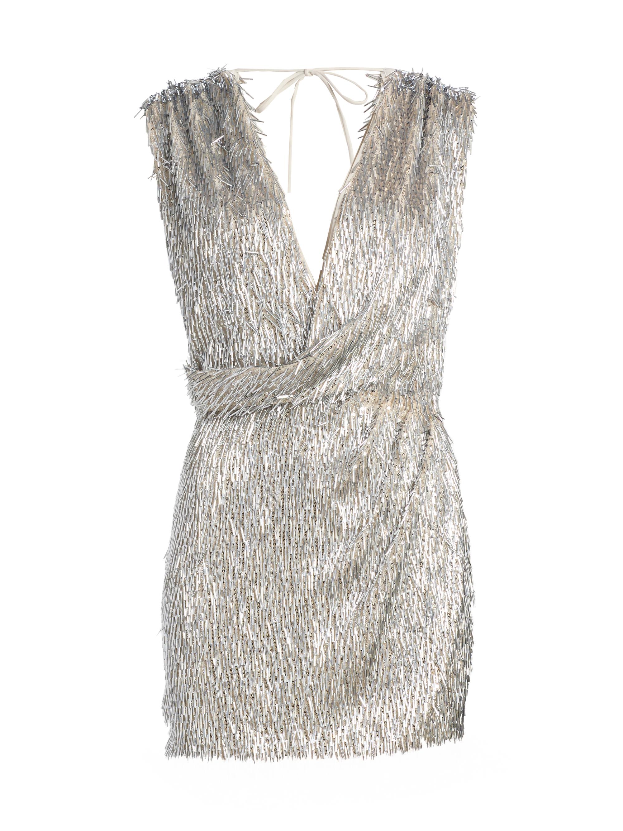 Aknvas Women's Eline Sequined Wrap Minidress - Silver