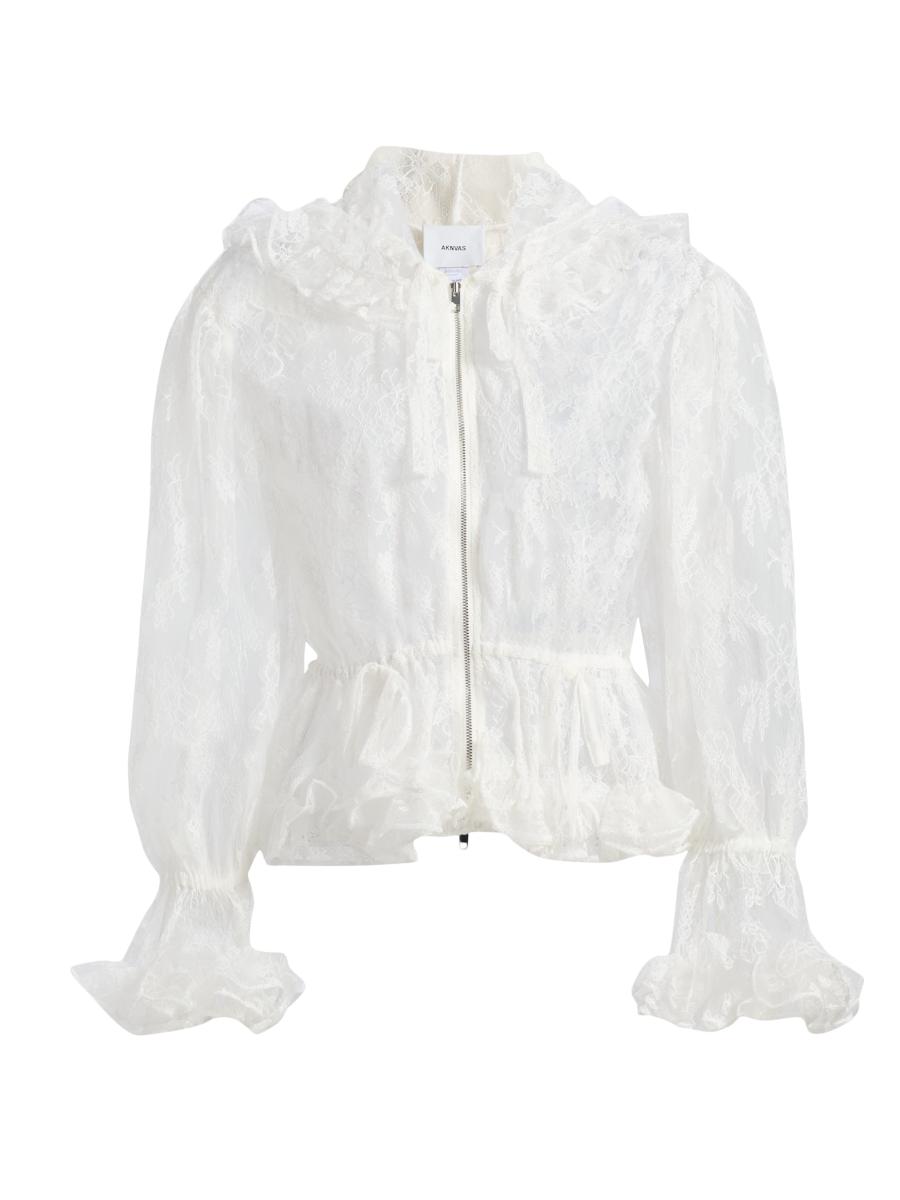 Aknvas Women's Elisa Floral Lace Hooded Jacket In White