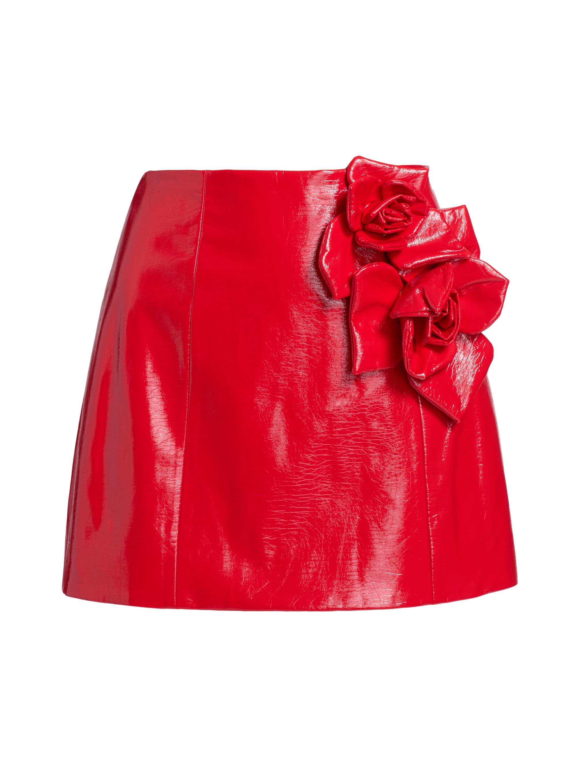 Aknvas Women's Liva Rose-Appliqué Faux-Leather Miniskirt - Red