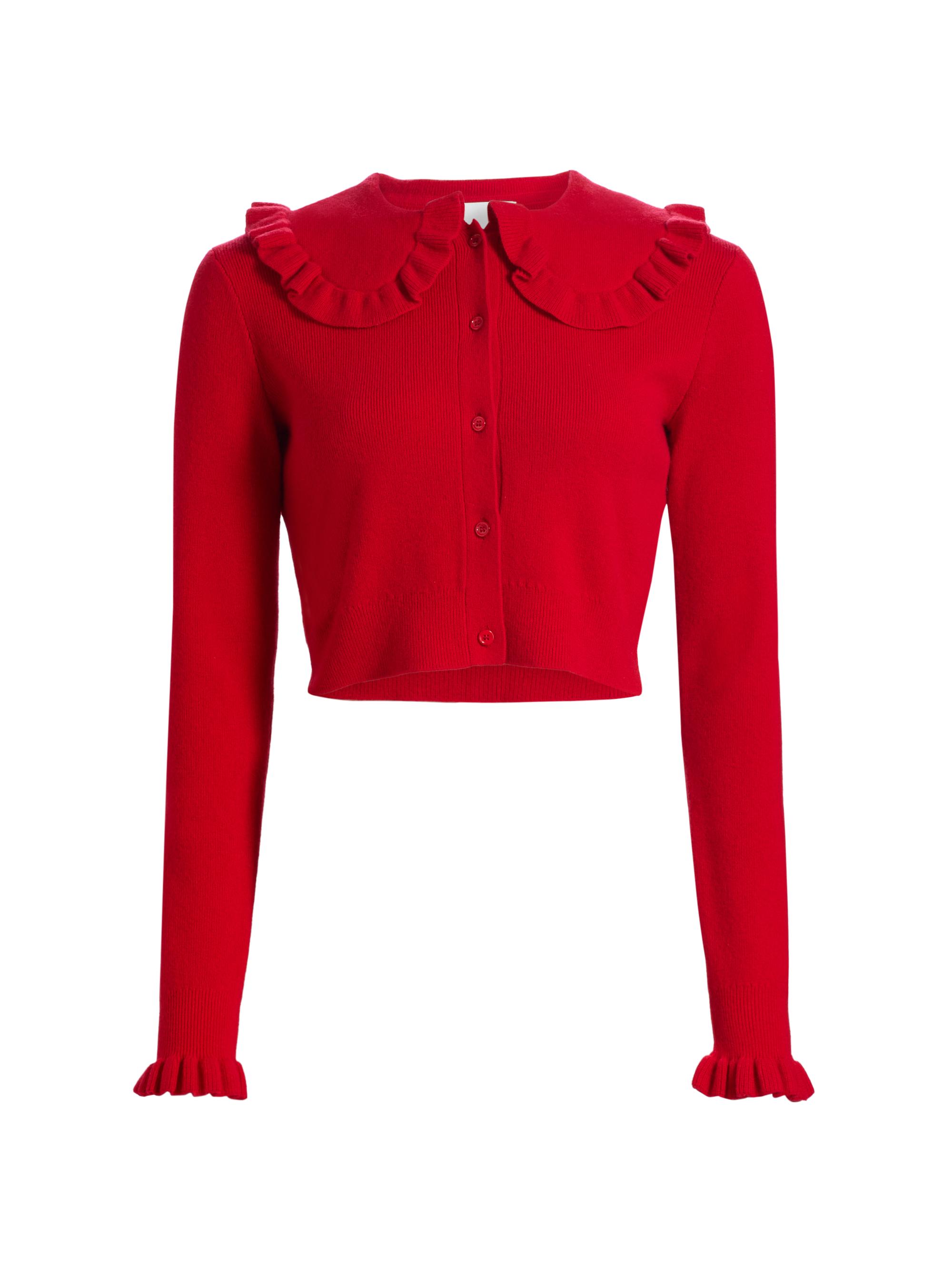 Aknvas Women's Kamomilla Ruffled Wool-Cashmere Cardigan - Red