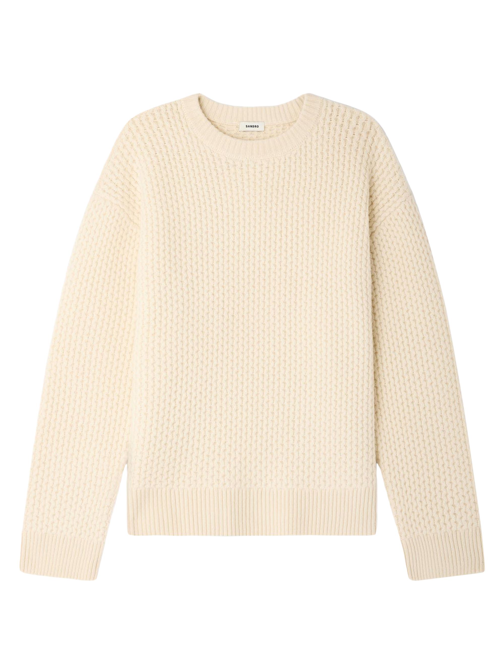 Sandro Men's Honeycomb Stitch Wool Sweater - Off White
