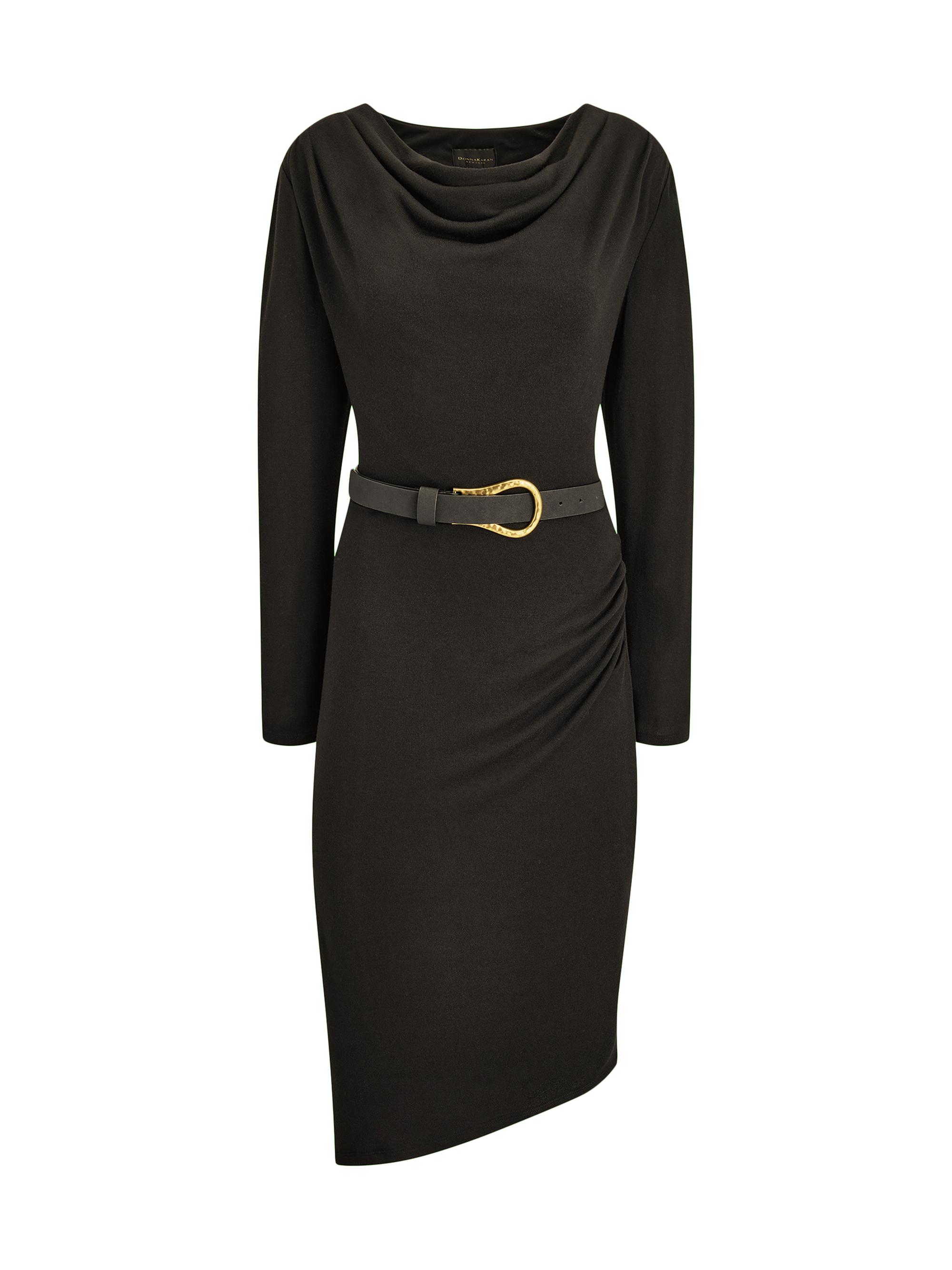 Donna Karan New York Women's Cowlneck Belted Jersey Dress - Black