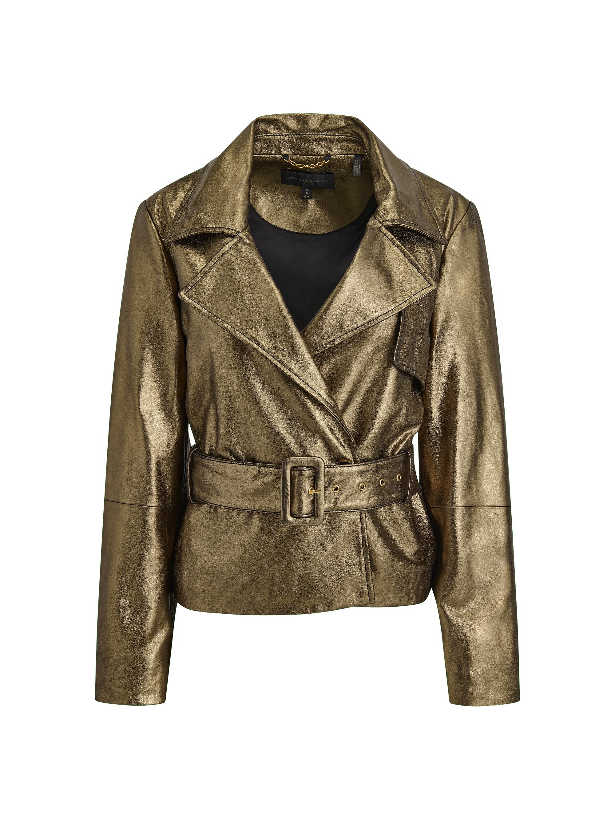 Donna Karan New York Women's Metallic Leather Belted Biker Jacket - Dark Copper