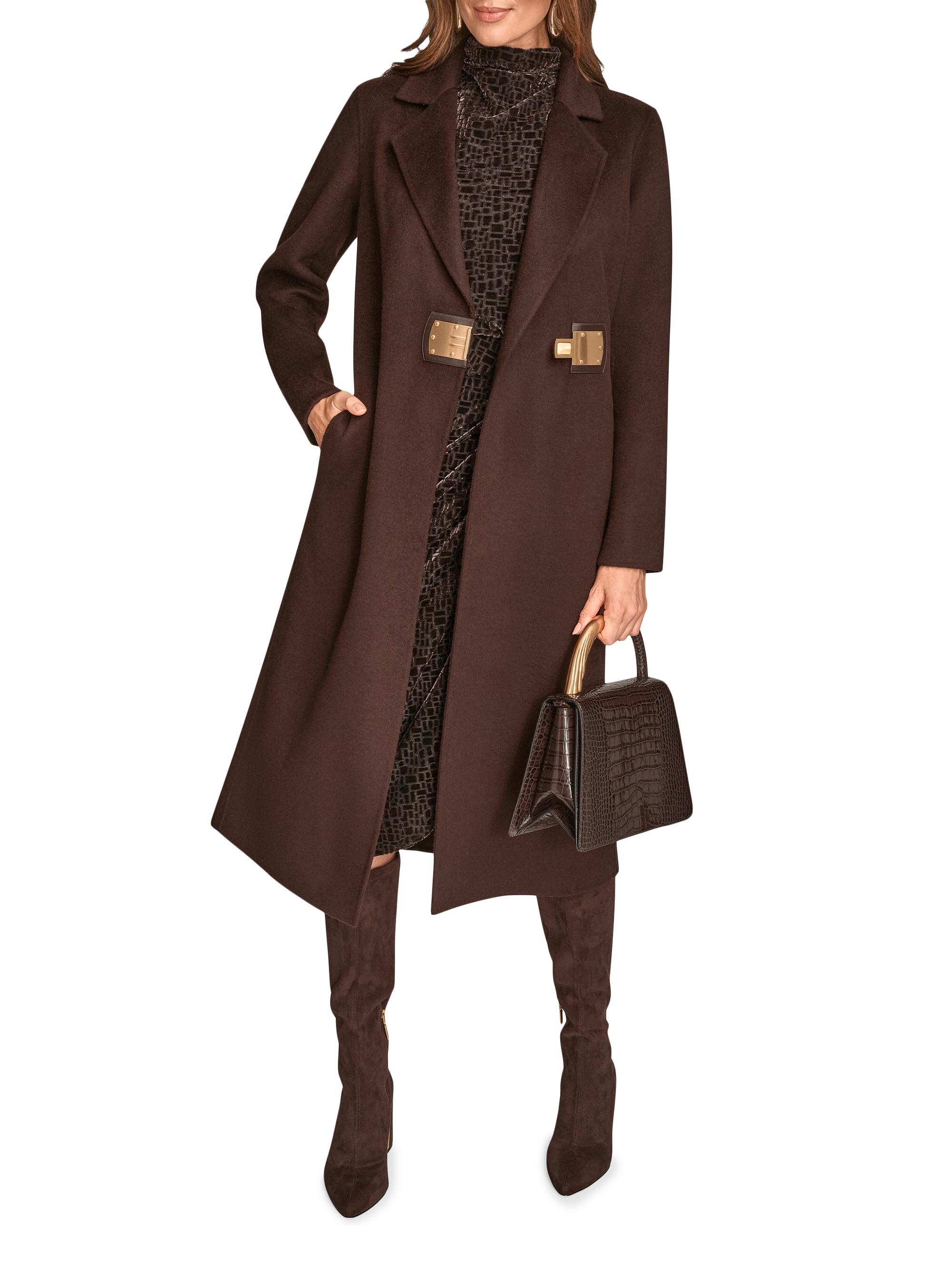 Donna Karan New York Women's Wool-Blend Buckle-Detail Coat - Chocolate Plum