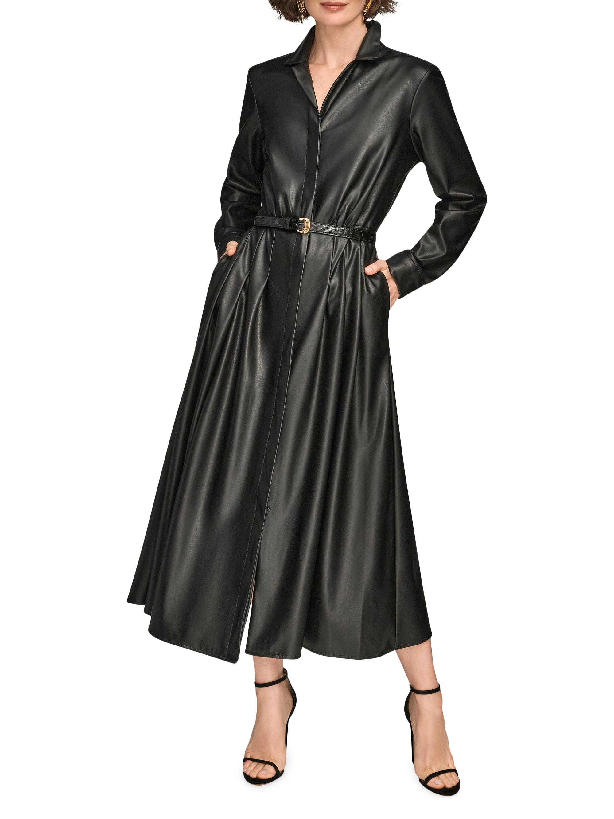 Donna Karan New York Faux-Leather Belted Midi-Dress | Saks Fifth Avenue