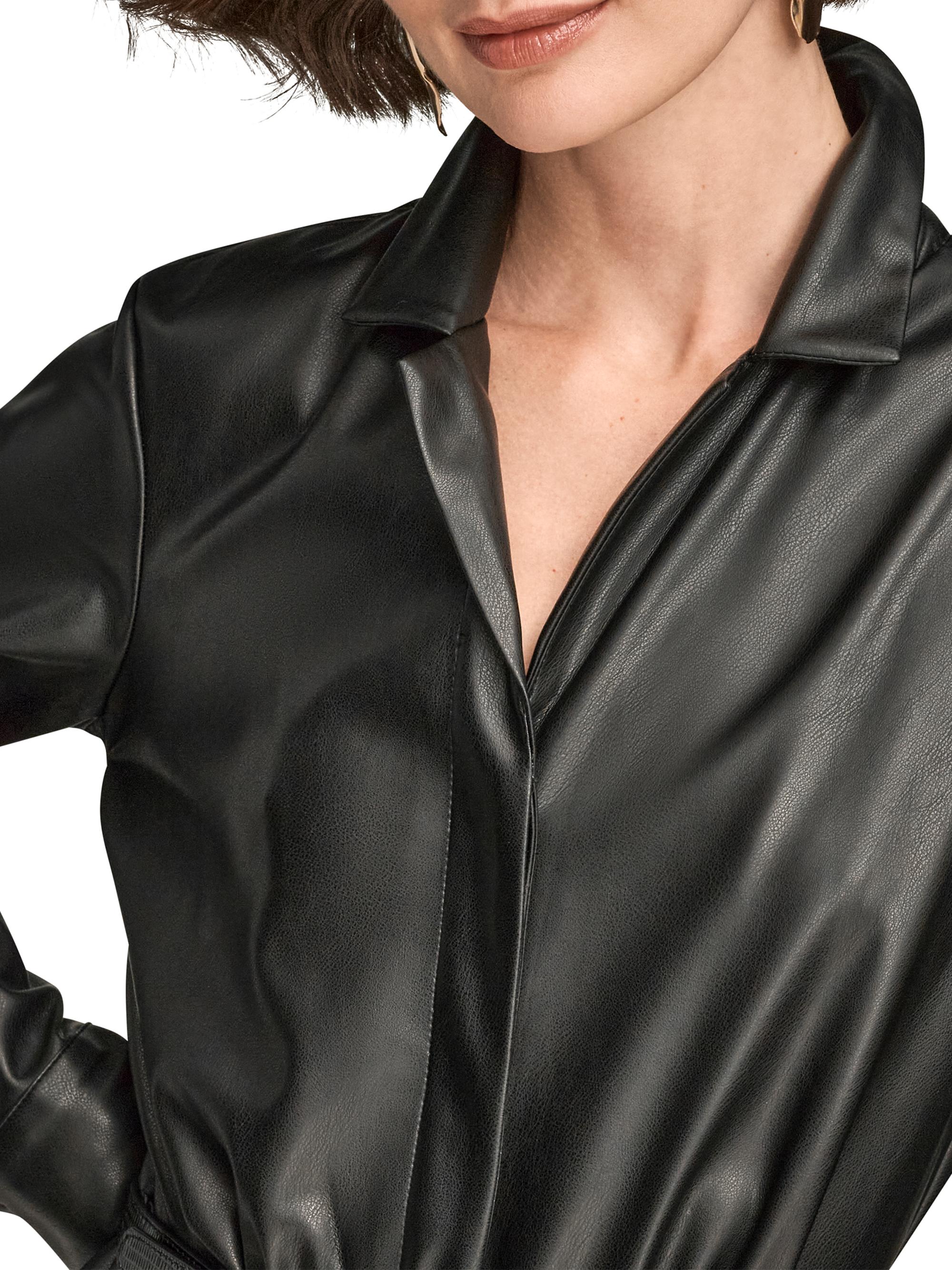 chinese dress ladies Long Sleeve Faux Leather Midi Shirt Dress main image 0