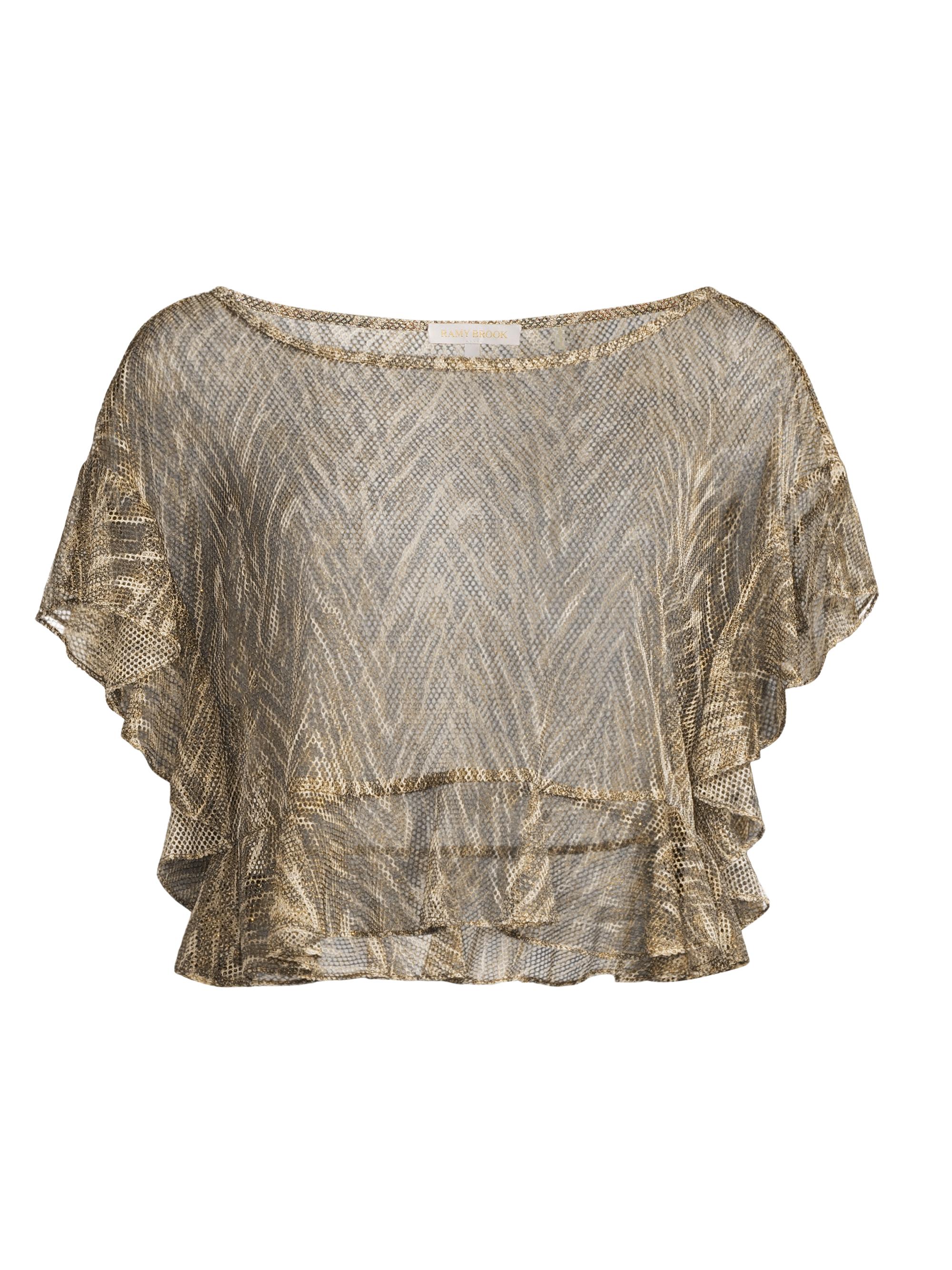 Ramy Brook Women's Synthia Animal-Print Ruffled Sheer Cover-Up Crop Top - Beach Brown Zebra