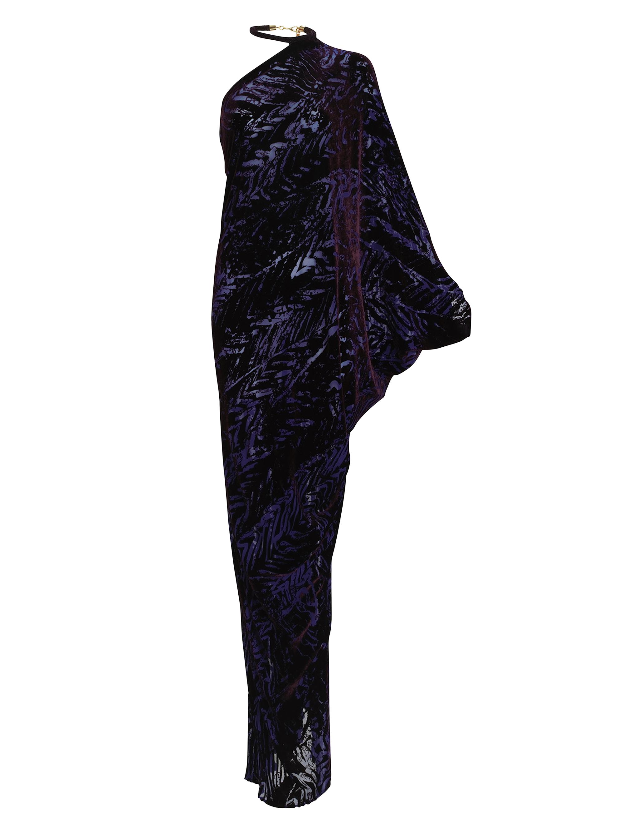 Silvia Tcherassi Women's Erica Stripe Velvet One-Shoulder Gown - Eggplant Velvet